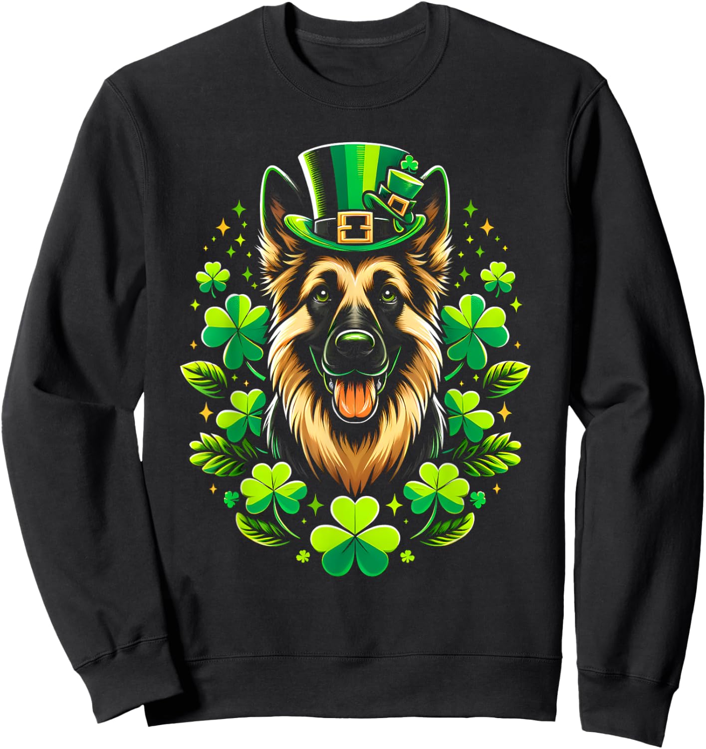 Funny Puppy Shamrock German Shepherd Dog St. Patrick's Day Sweatshirt - Sweatshirt | Black