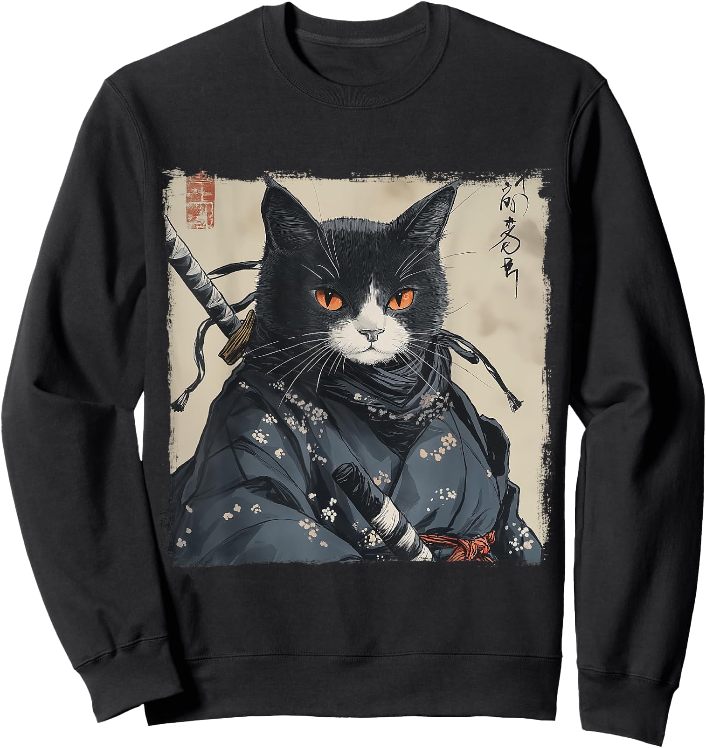 Japanese Samurai Cat Ukiyo-e Warrior Art Japan Vintage Sweatshirt - Sweatshirt | Black