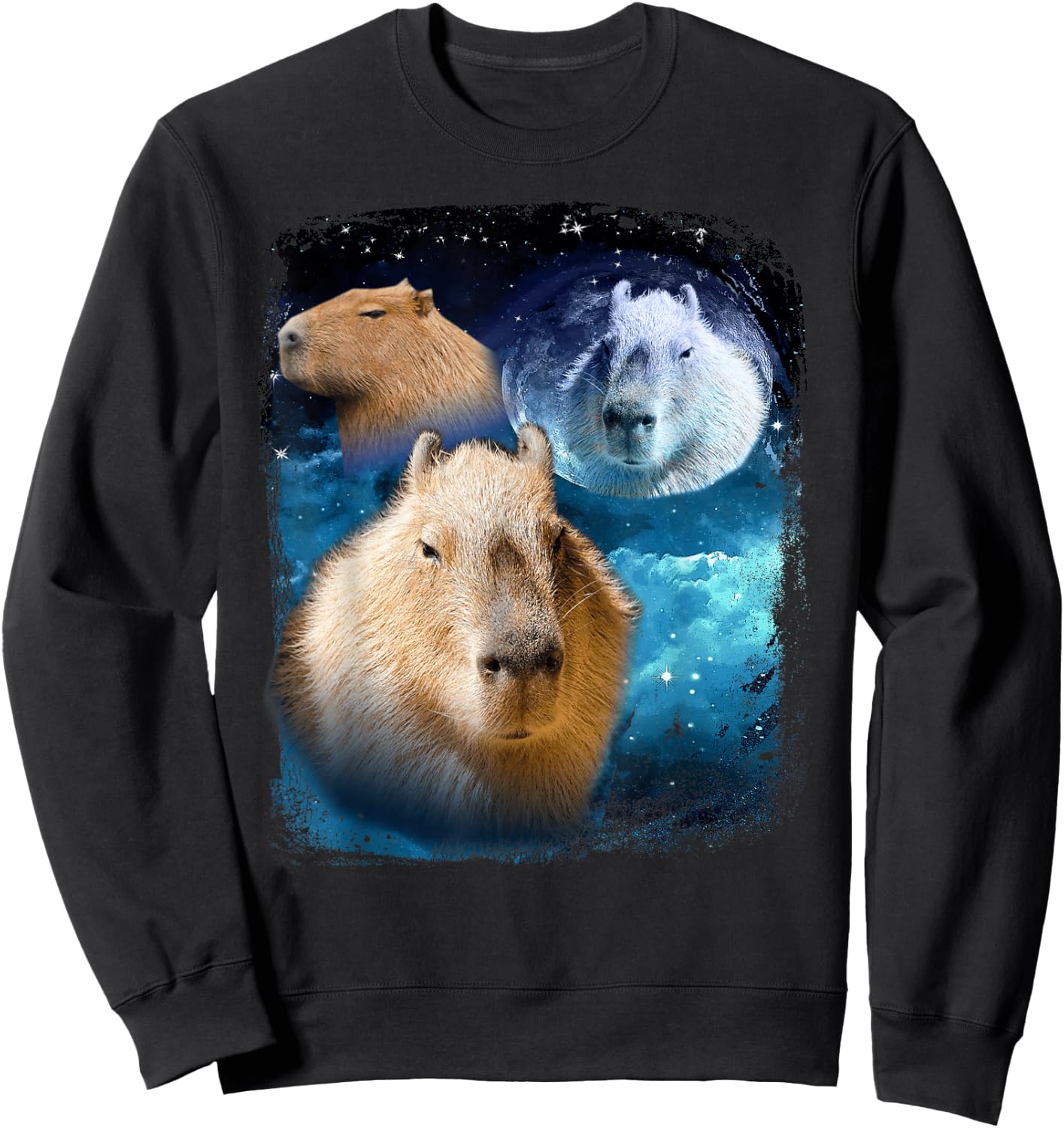 Capybaras howling at the Moon Funny Capybara Meme Vintage Sweatshirt - Sweatshirt | Black