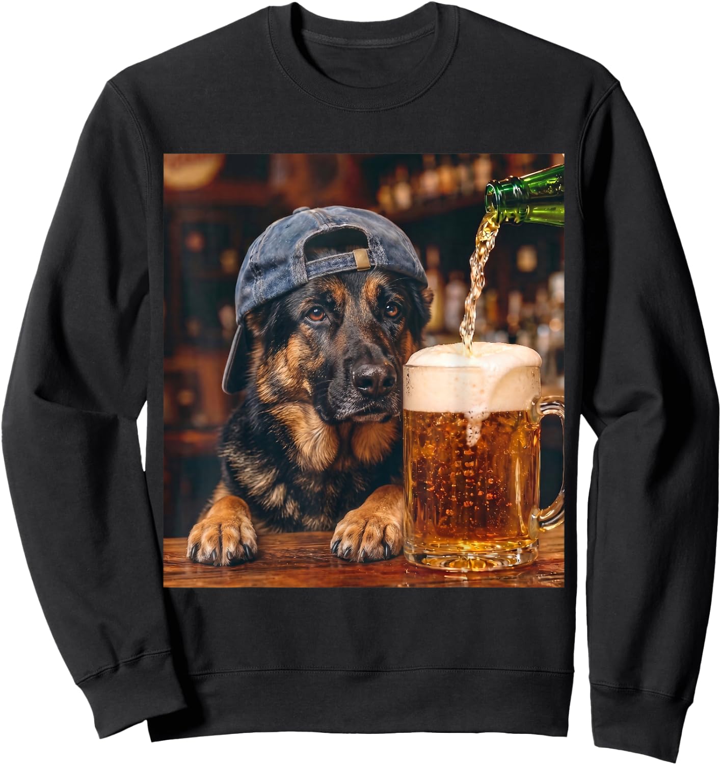 German Shepherd Drinking Beer Funny Dog Meme Sweatshirt - Sweatshirt | Black