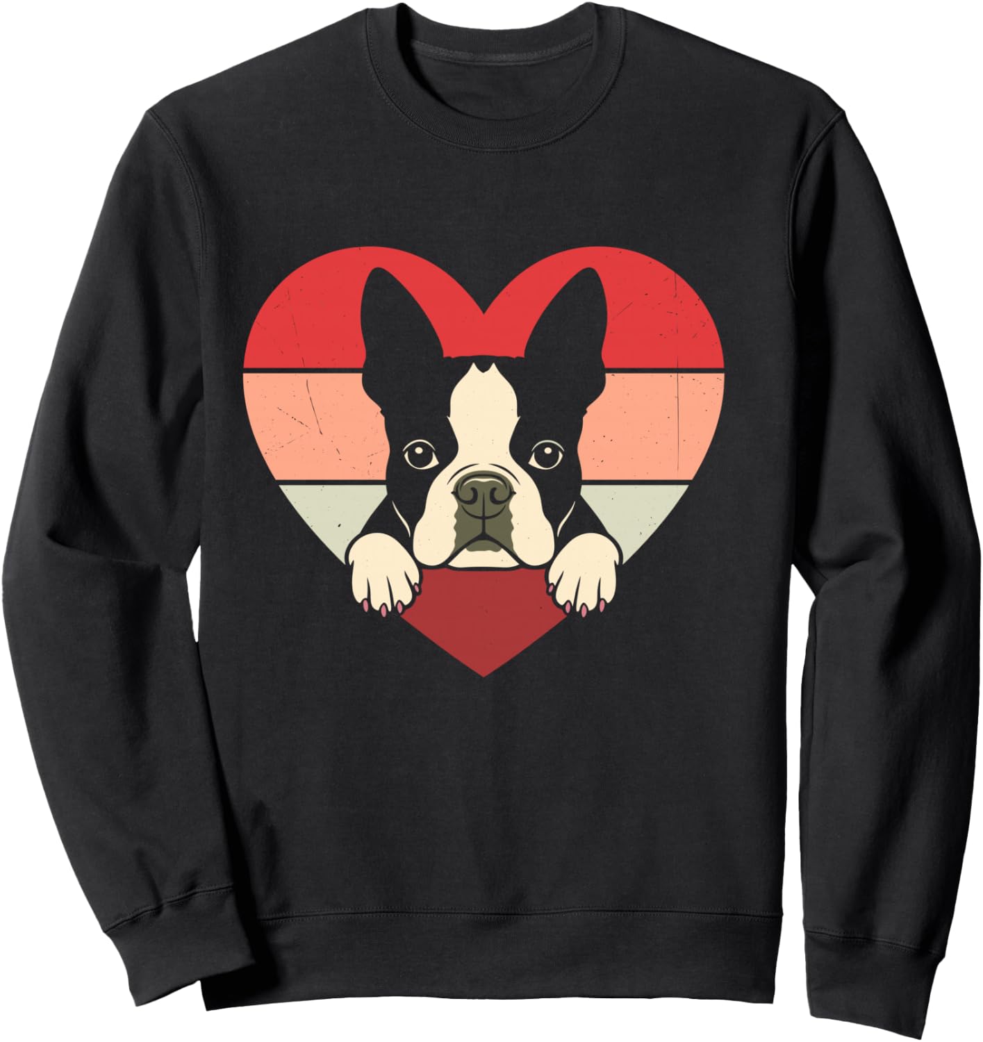 Retro Heart Boston Terrier Dog Vintage Valentine Sweatshirt - Sweatshirt | Black