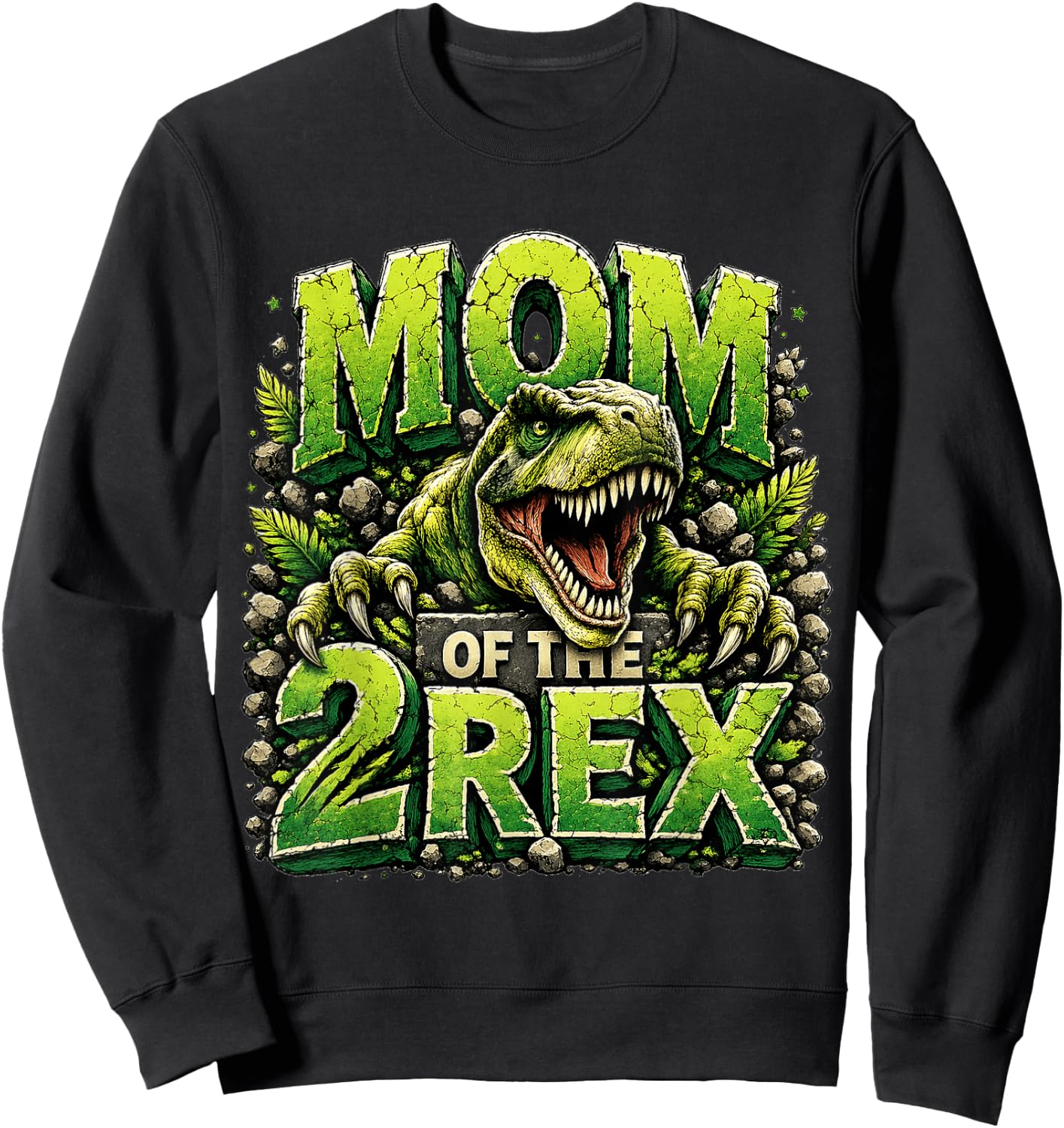 Mom of The Two Rex Birthday Dinosaur Family Matching Sweatshirt - Sweatshirt | Black