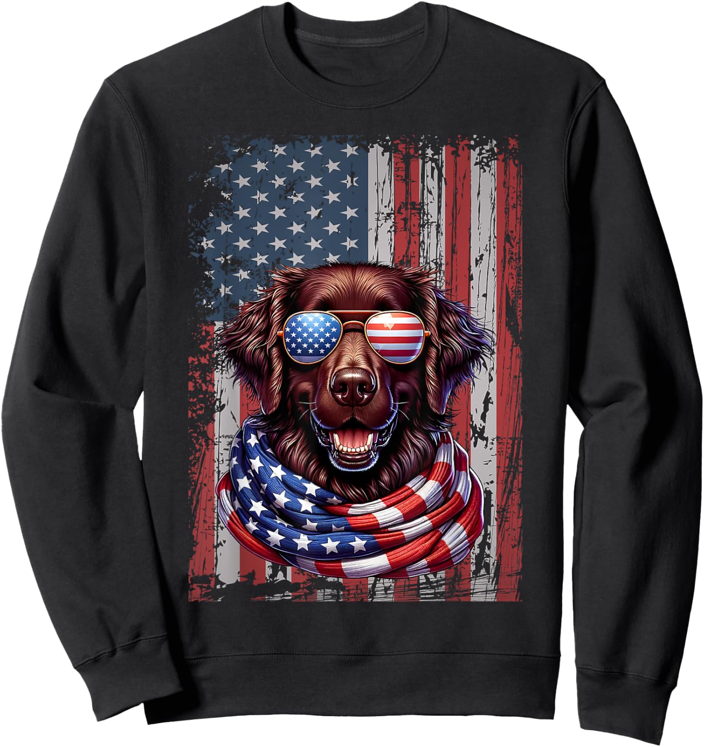 Flat-Coated Retriever Lover US Flag 4th Of July Patriotic Women Kids Men Sweatshirt - Sweatshirt | Black