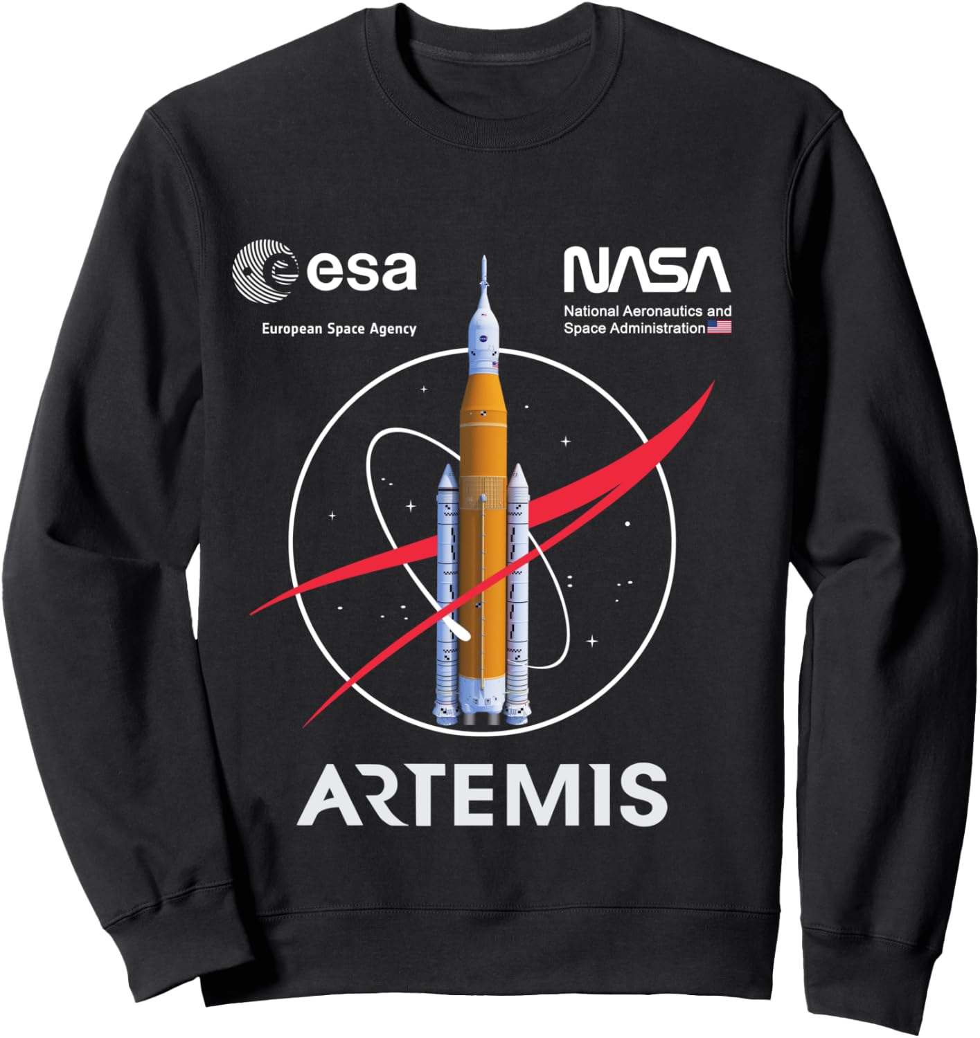 NASA Artemis Mission SLS Worm and ESA Logo Langarmshirt Sweatshirt - Sweatshirt | Black