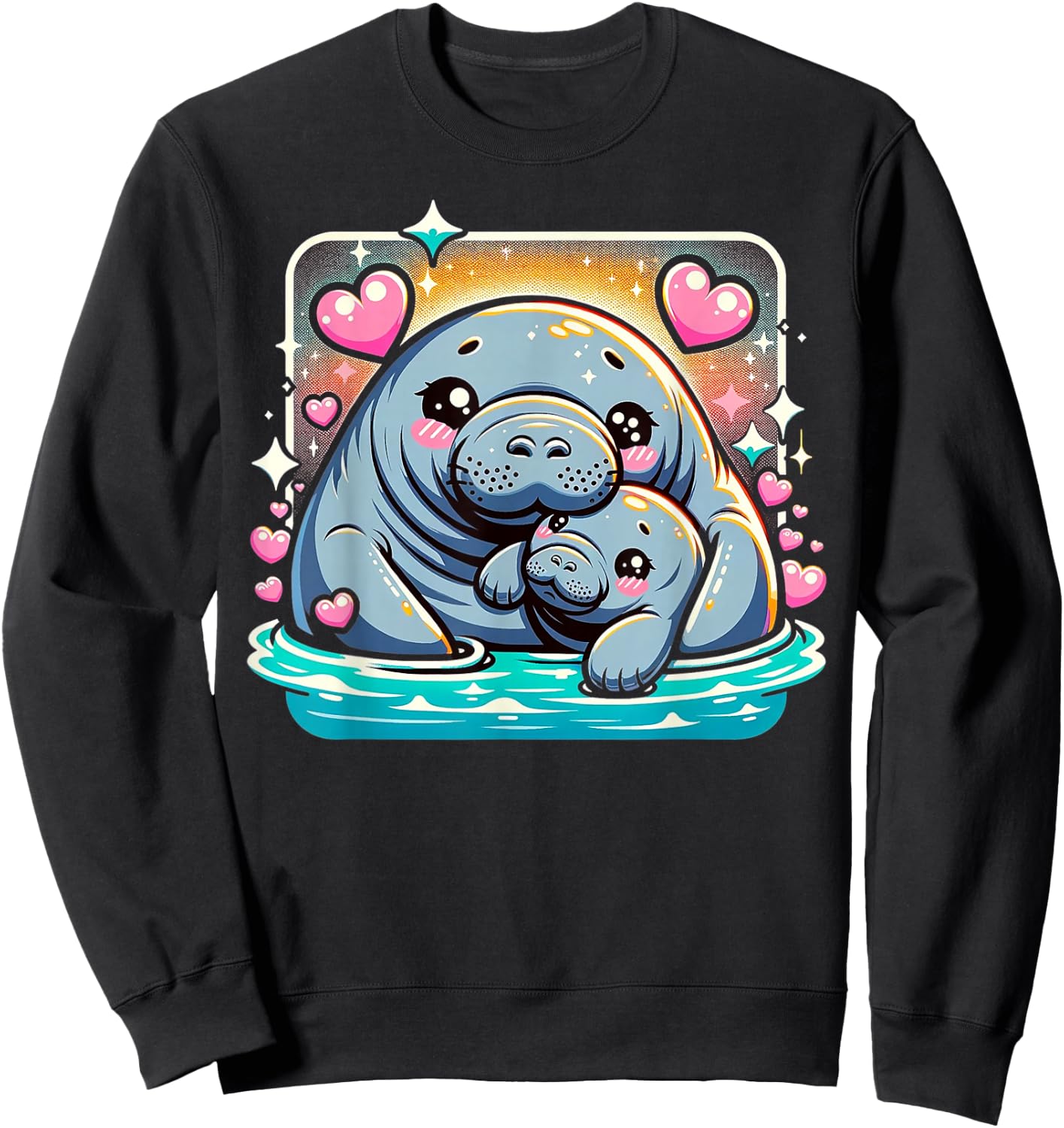 Manatee Love Baby And Mom Sirenian Manatees Hearts Sweatshirt - Sweatshirt | Black
