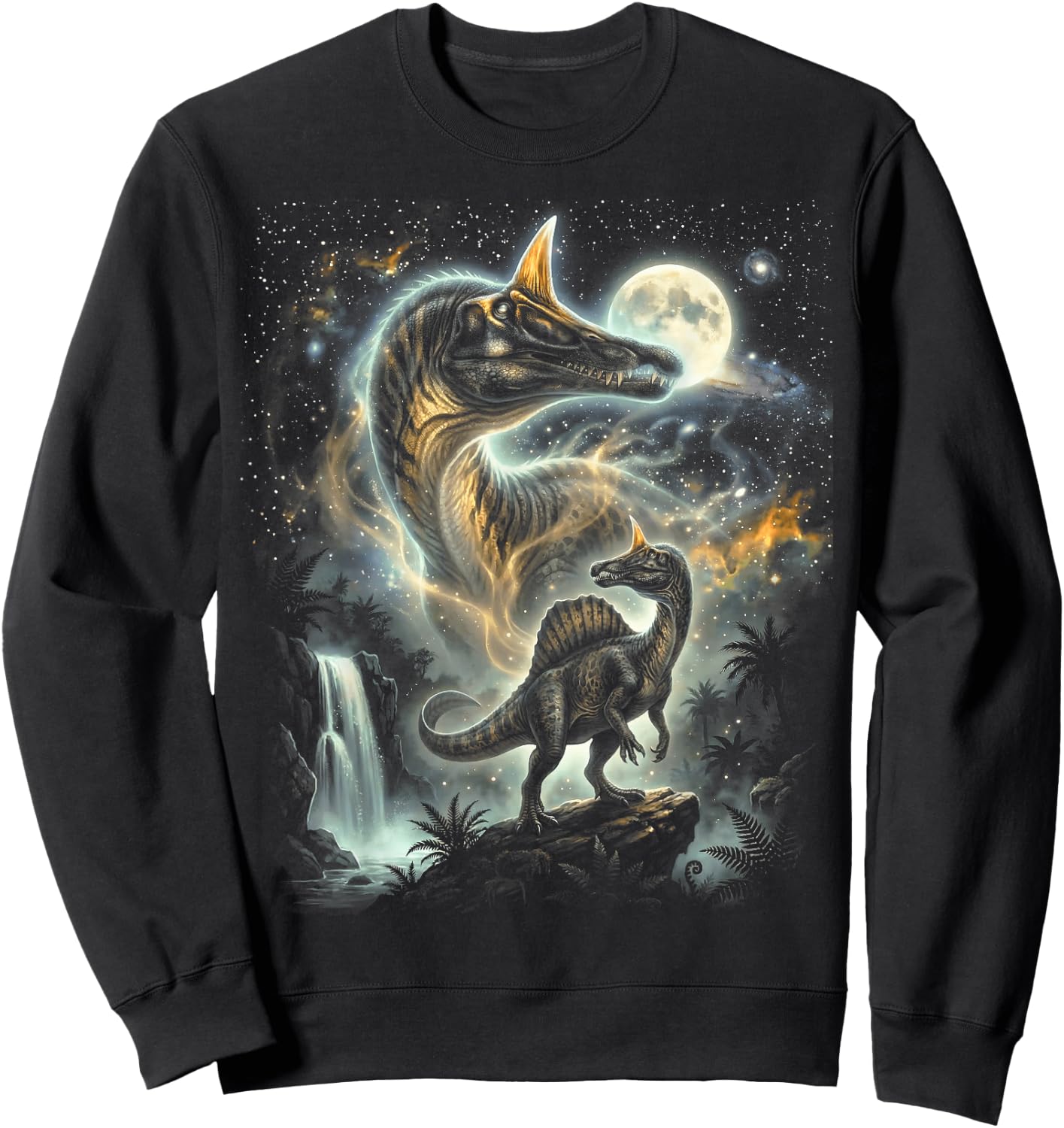 Spinosaurus Mirabilis Dinosaur Howling At The Moon Sweatshirt - Sweatshirt | Black