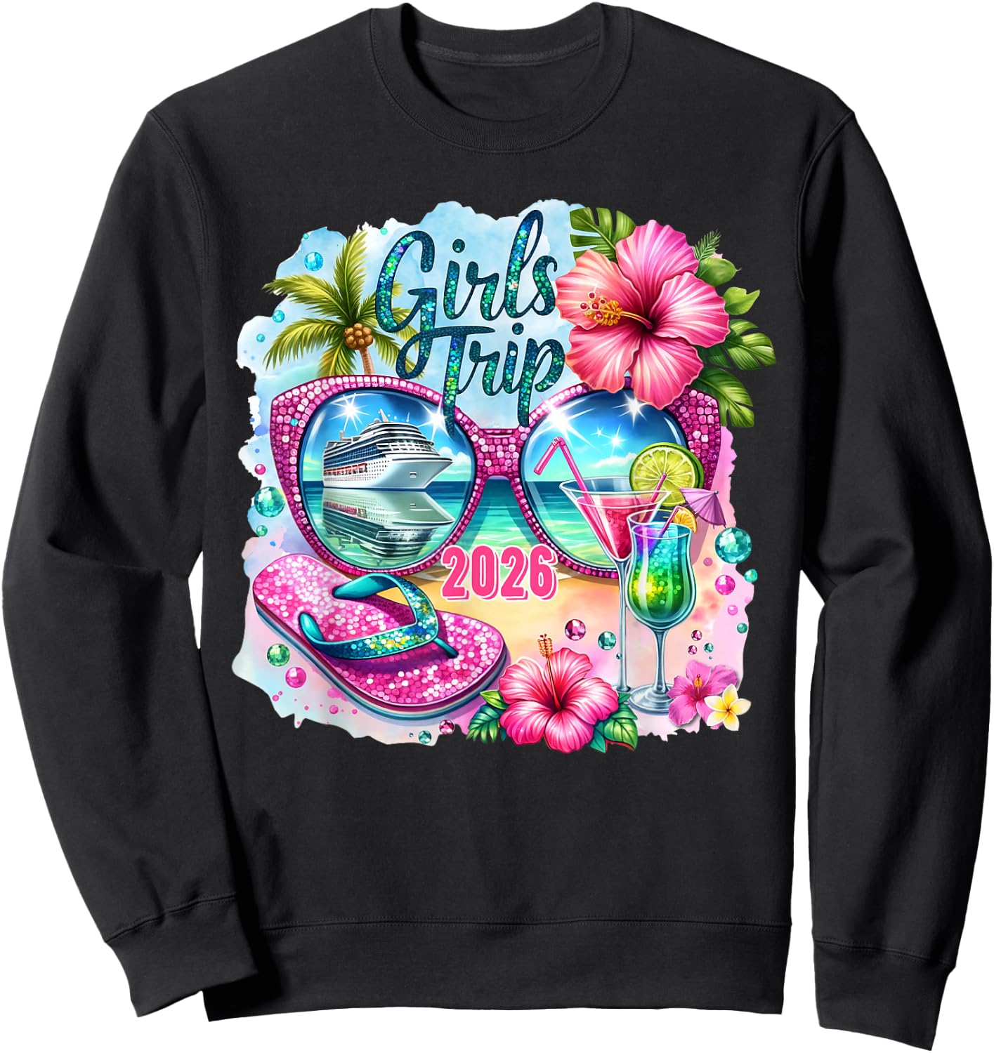 Girls Trip 2026 Aloha Hawaii Beach Summer Vacation Funny Sweatshirt - Sweatshirt | Black