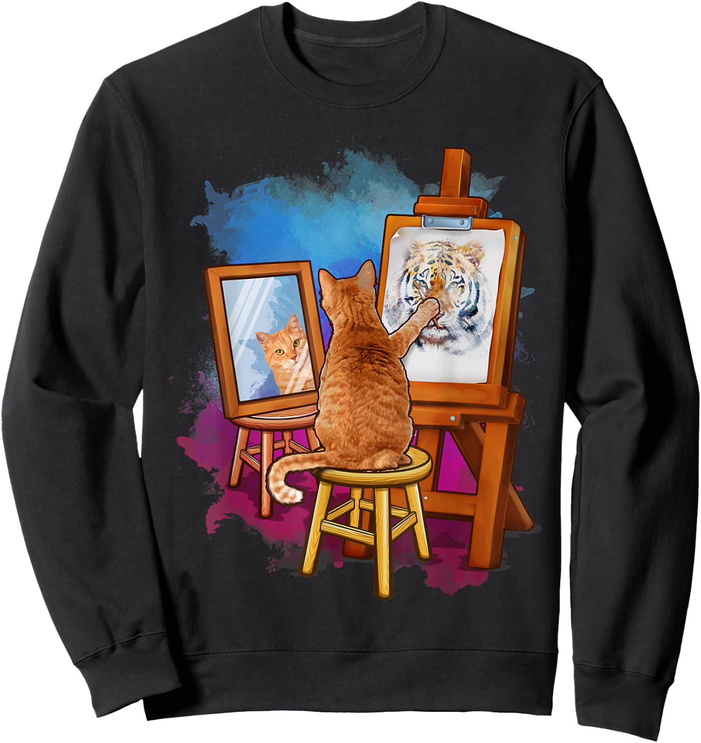 Cat Painting Lion Artistic Animals Lover Graphic Novelty Sweatshirt - Sweatshirt | Black