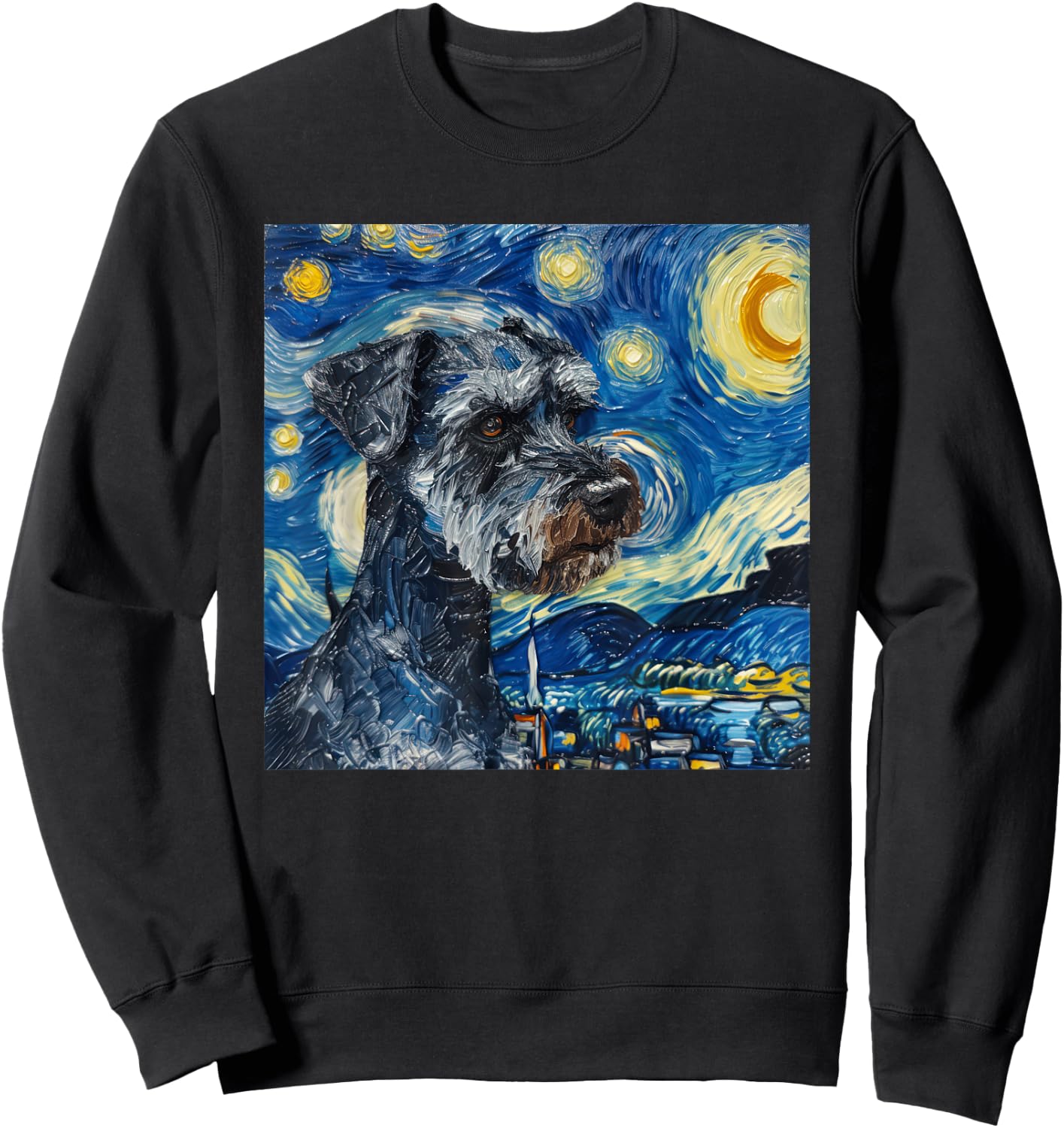 Miniature Schnauzer Dog Van Gogh Style Starry Night Sweatshirt - Sweatshirt | Black