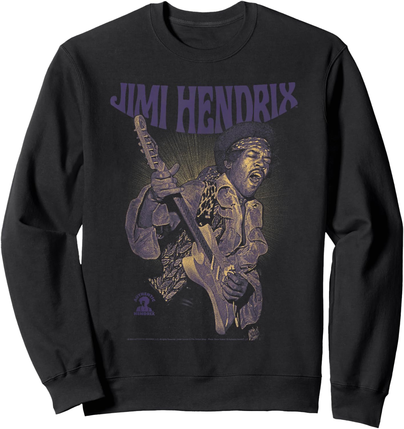 Ripple Junction x Jimi Hendrix Playing Guitar Purple Yellow, black Sweatshirt - Sweatshirt | Black
