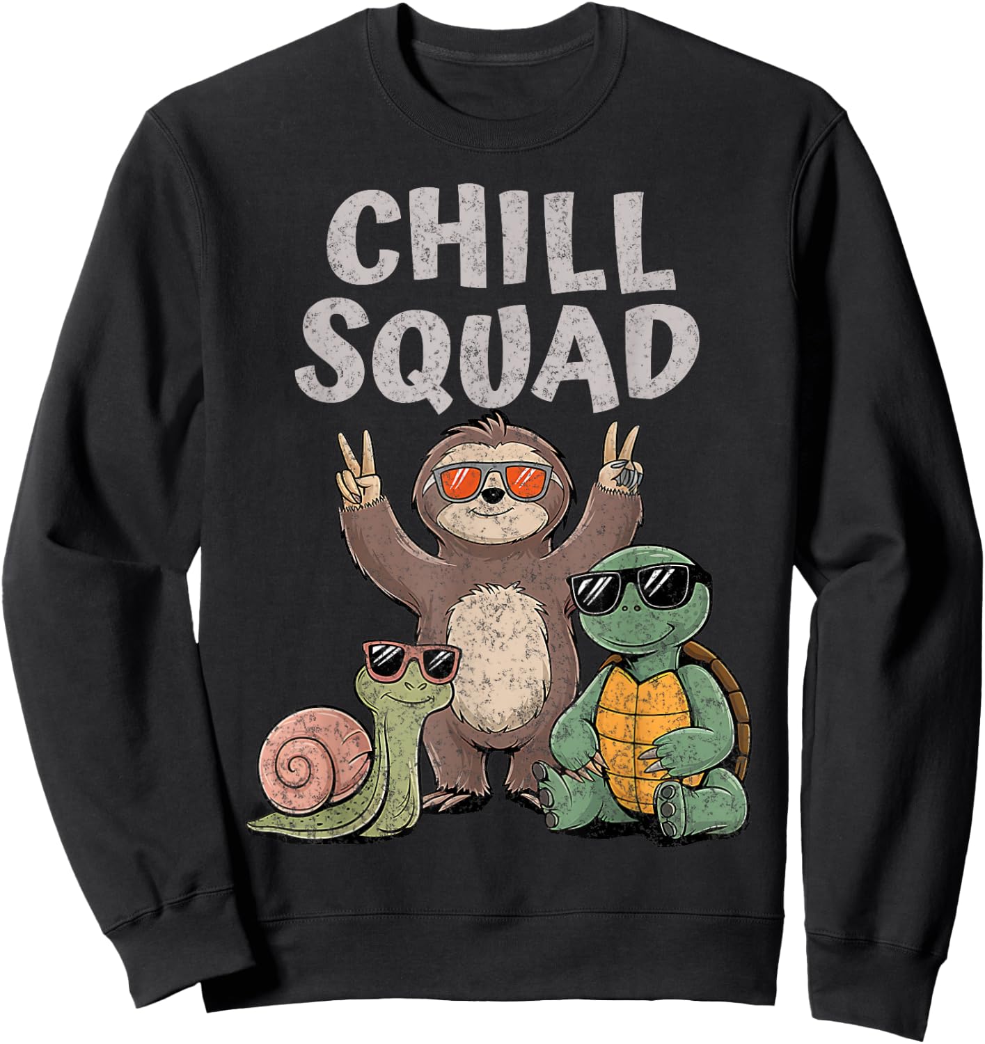 Funny Snail Sloth Turtle Chill Squad Gang Group Team Party Sweatshirt - Sweatshirt | Black