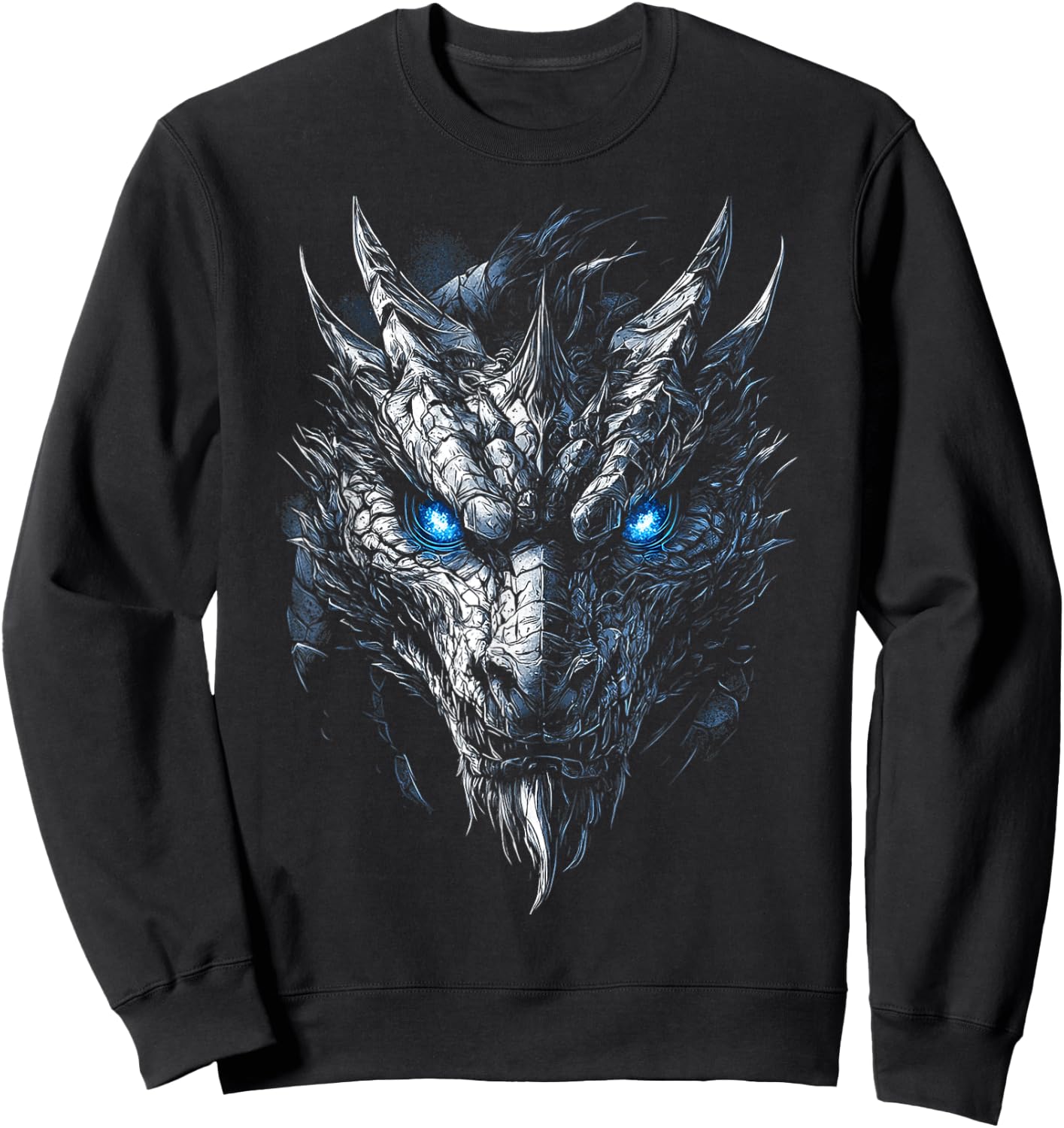 Dragon Ufo Graphic Blue Eyes Illustration Dragon , Black, S Sweatshirt - Sweatshirt | Black