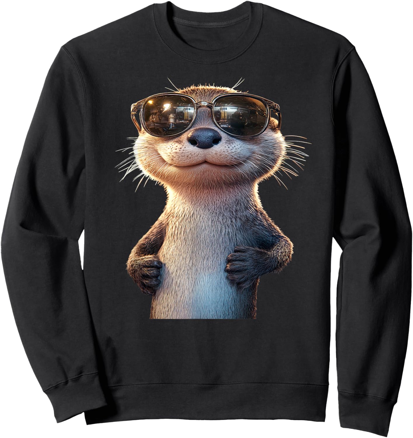 Otter with Sunglasses I Love Sea Otter Martres , Black, S Sweatshirt - Sweatshirt | Black