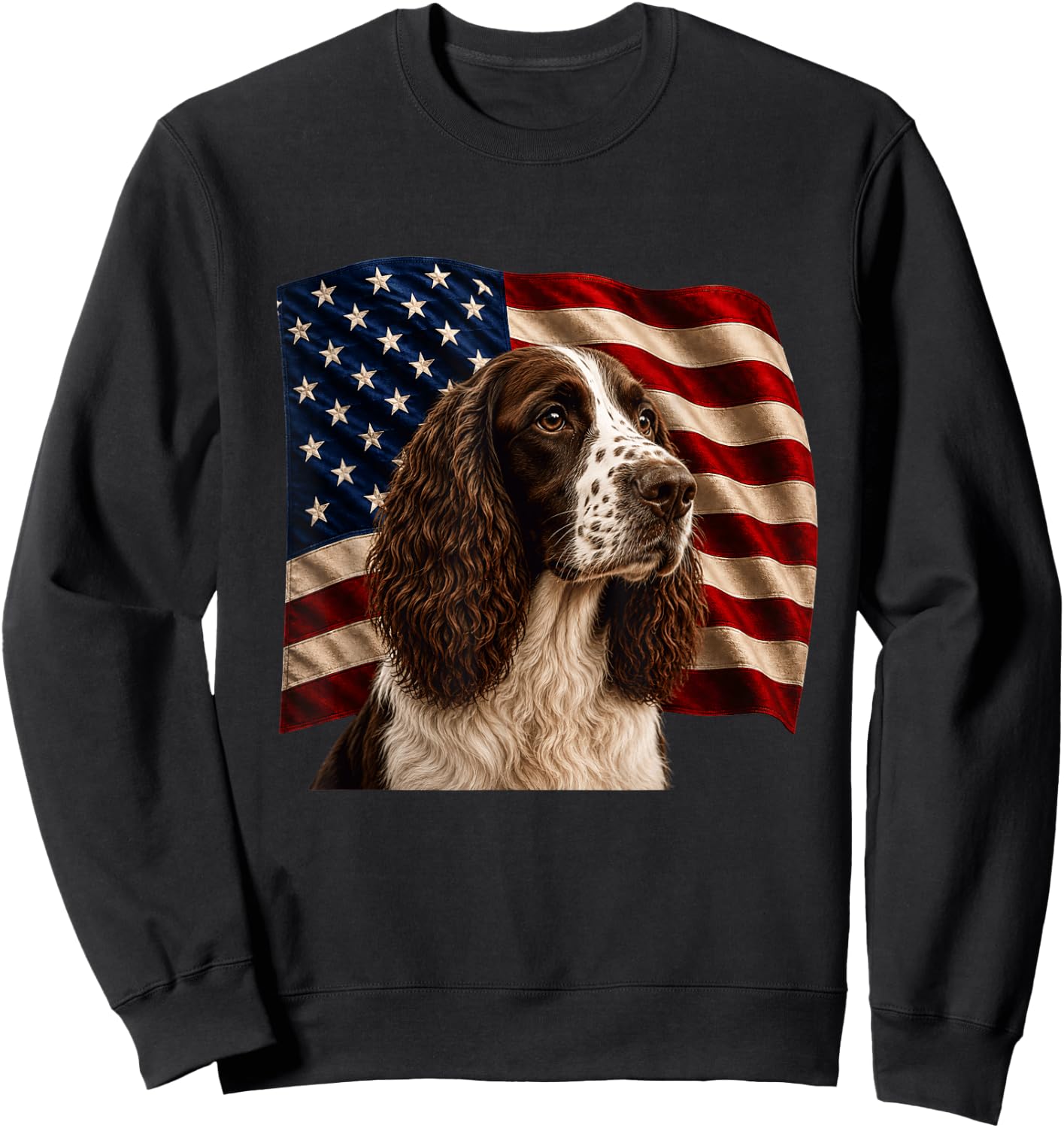 English Springer Spaniel Patriotic 4th July USA Flag Spaniel Sweatshirt - Sweatshirt | Black
