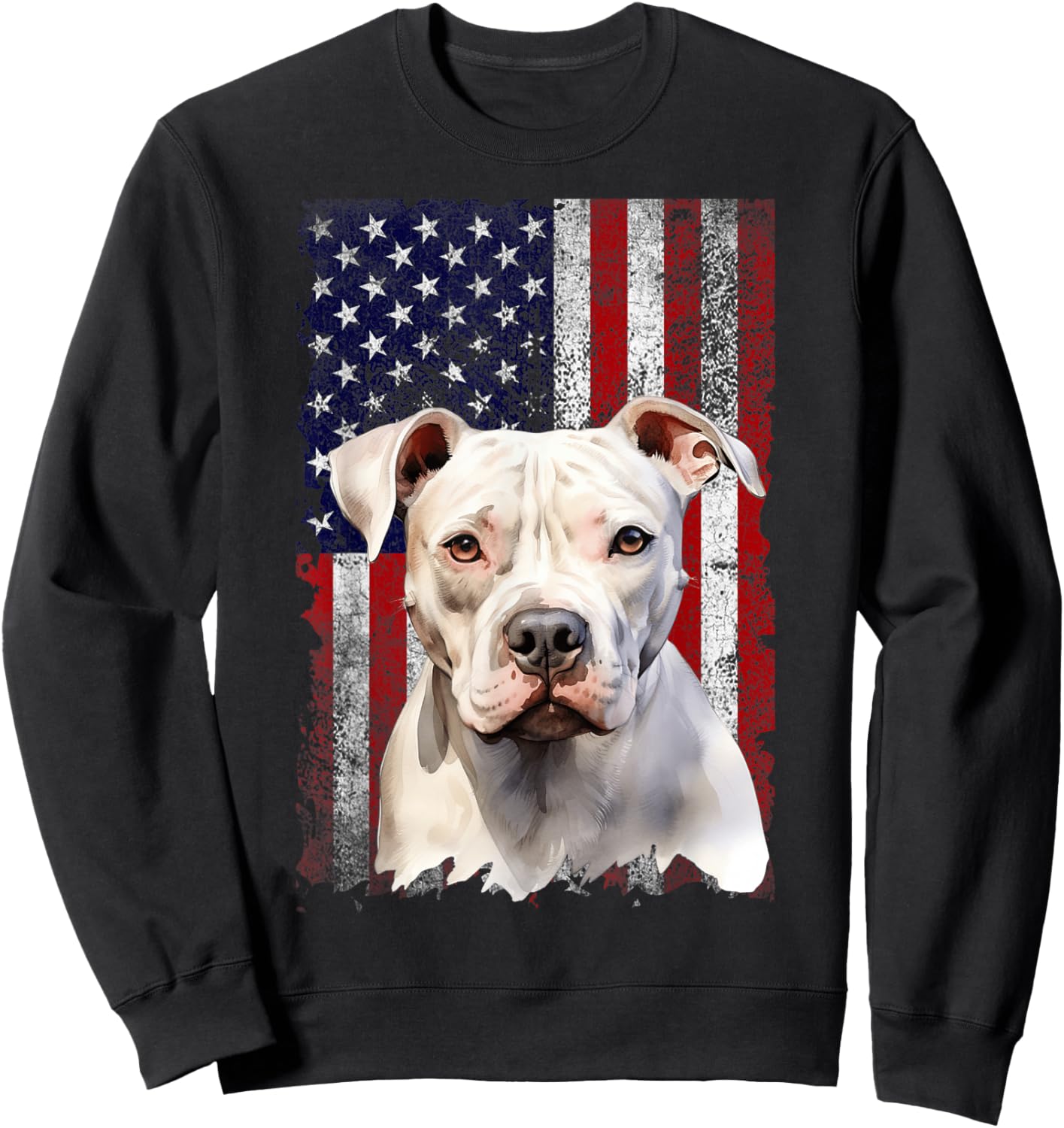 American Bulldog Dog 4th of July American Flag Patriotic Women Kids Sweatshirt - Sweatshirt | Black