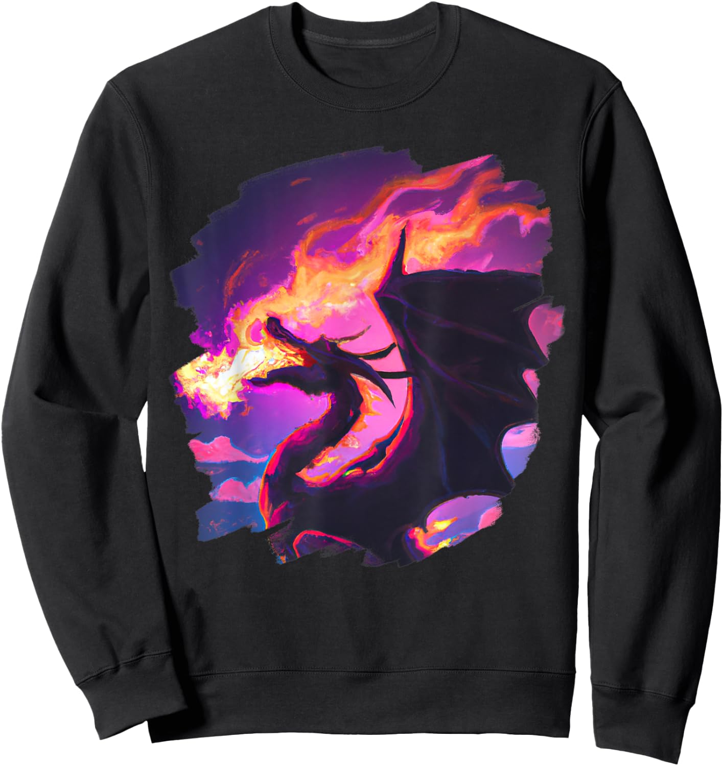 Cool Artistic Dragon Breathing Fire Magic Mythical Dragons Sweatshirt - Sweatshirt | Black