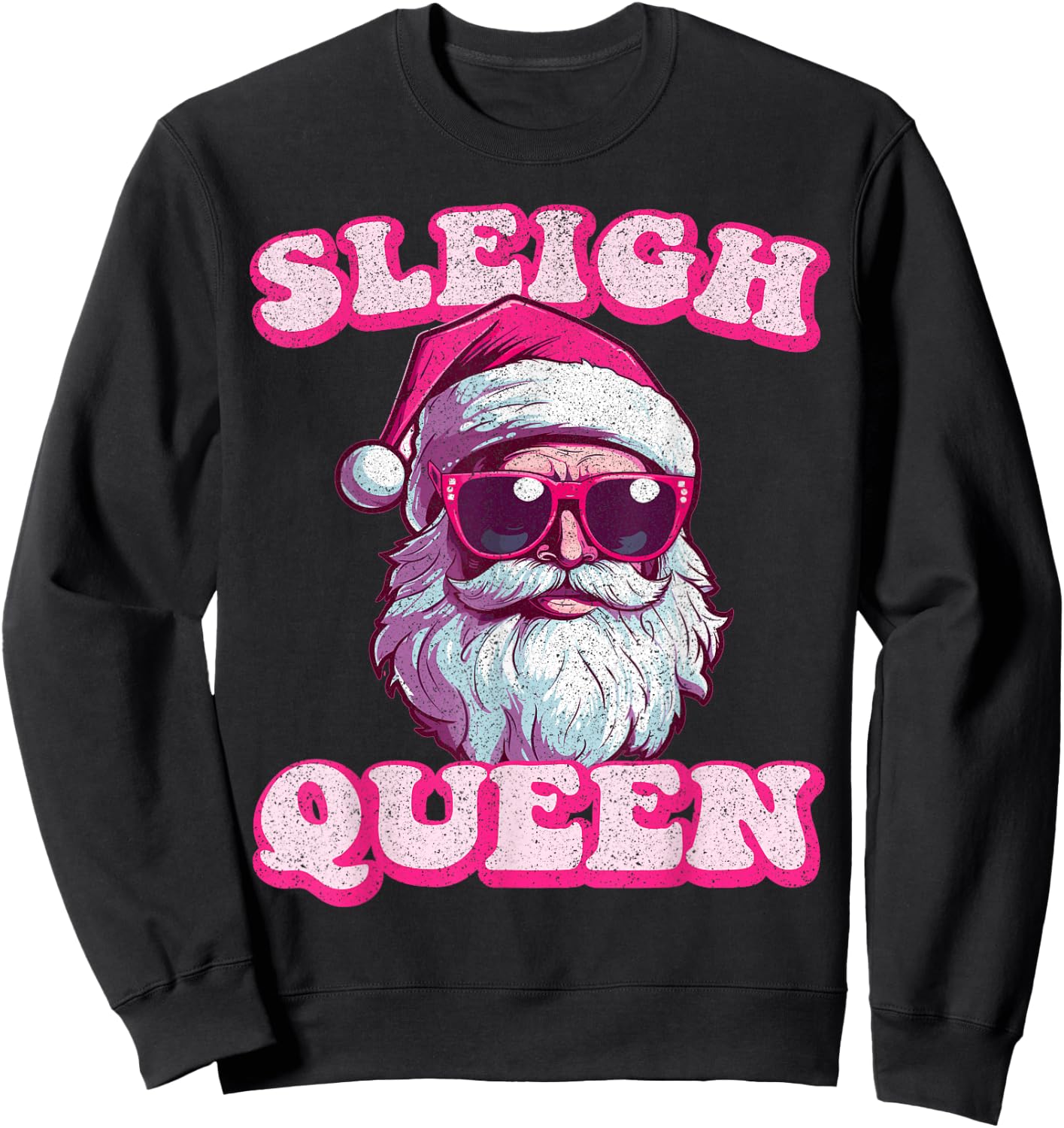 Groovy Retro Christmas Funny Pink Santa Sleigh Queen Sweatshirt - Sweatshirt | Black