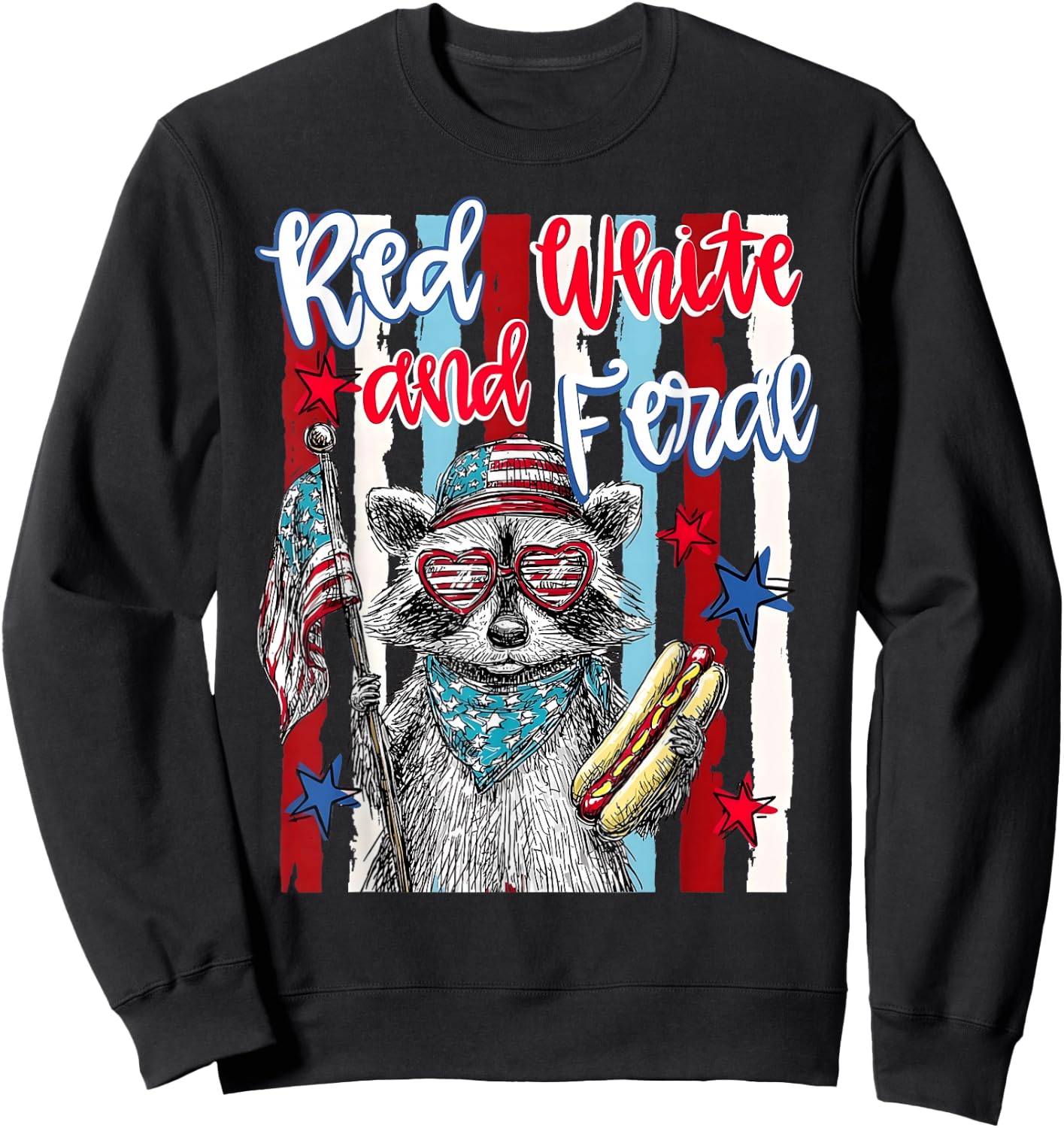 4th of July Red White and Feral Raccoon Men Women Kid Sweatshirt - Sweatshirt | Black