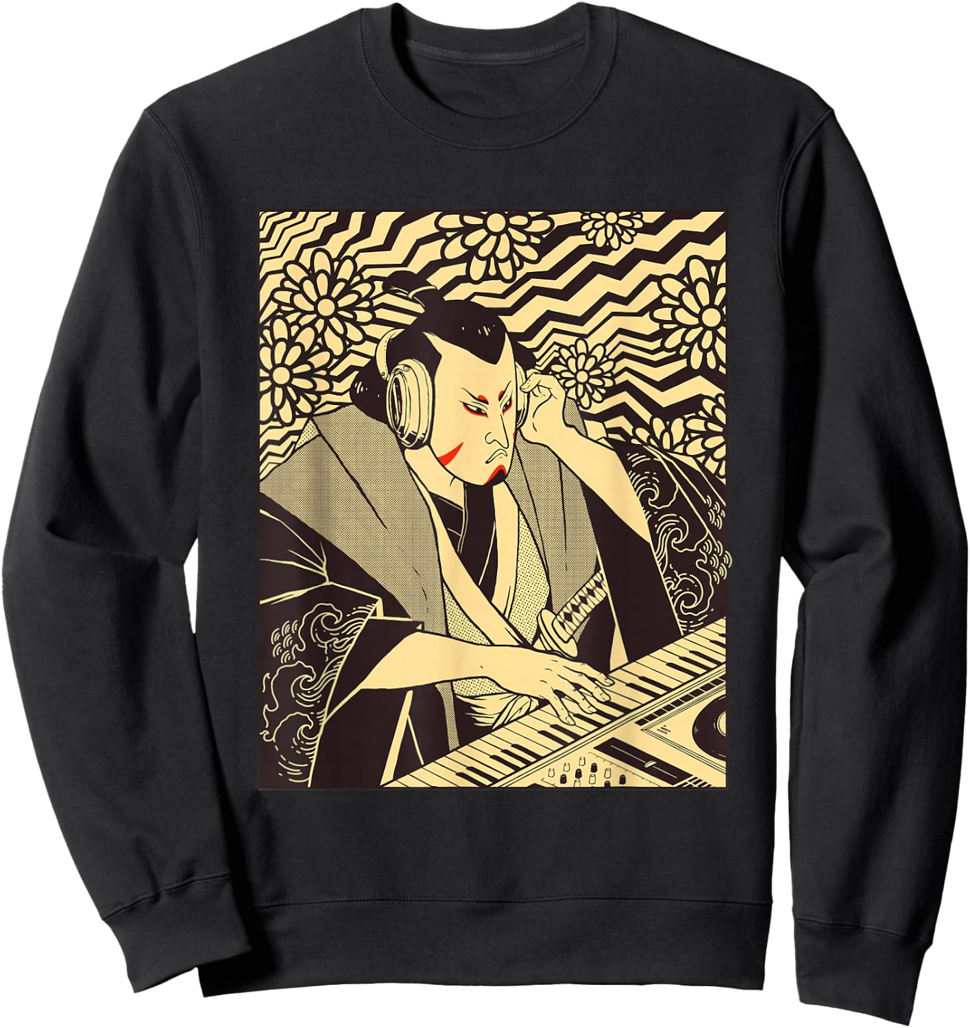 Synth Techno Music Funny Samurai Synthesizer Sweatshirt - Sweatshirt | Black