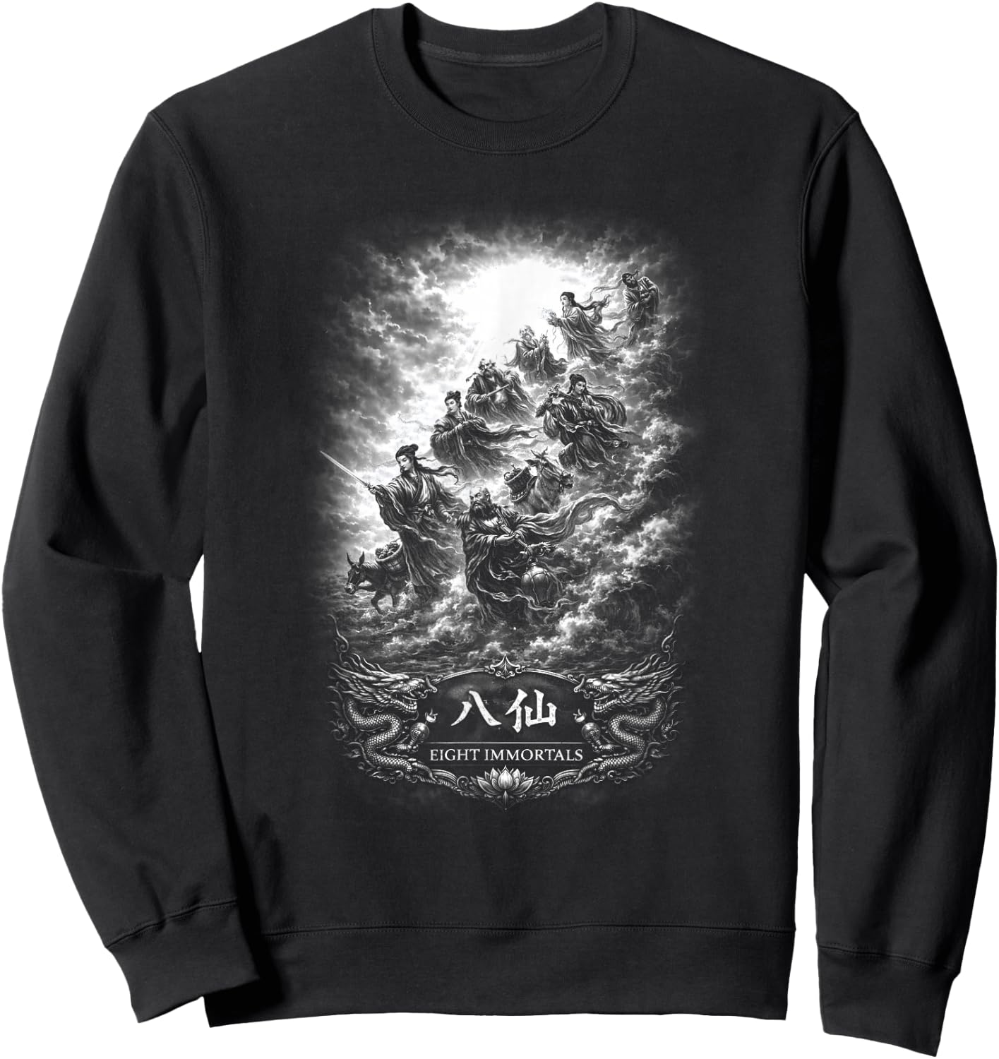 Celestial Eight Immortals Taoist Legends Clouds Sweatshirt - Sweatshirt | Black