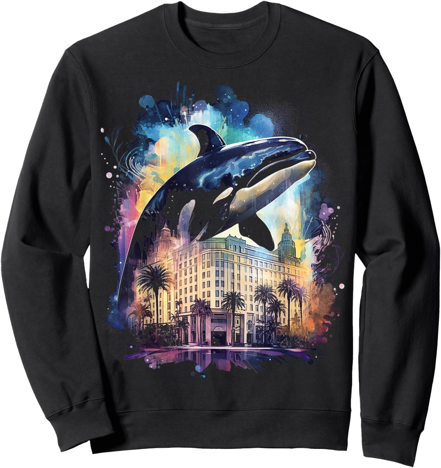 Whale Nature Abstract Animal Painting Art Graphic Whale Sweatshirt - Sweatshirt | Black