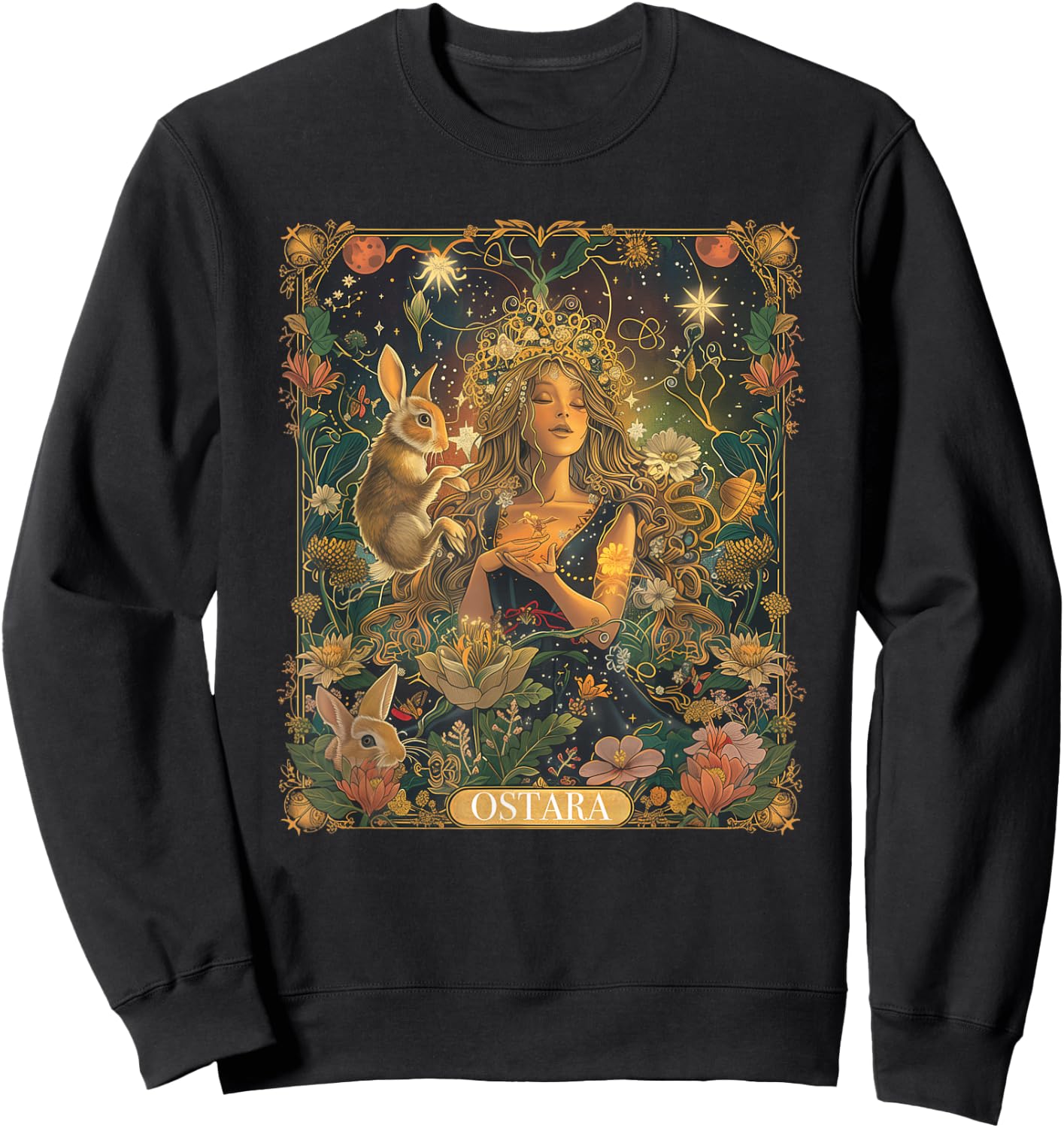 Ostara Spring Goddess Bunny Celebration Holiday Tarot Card Sweatshirt - Sweatshirt | Black