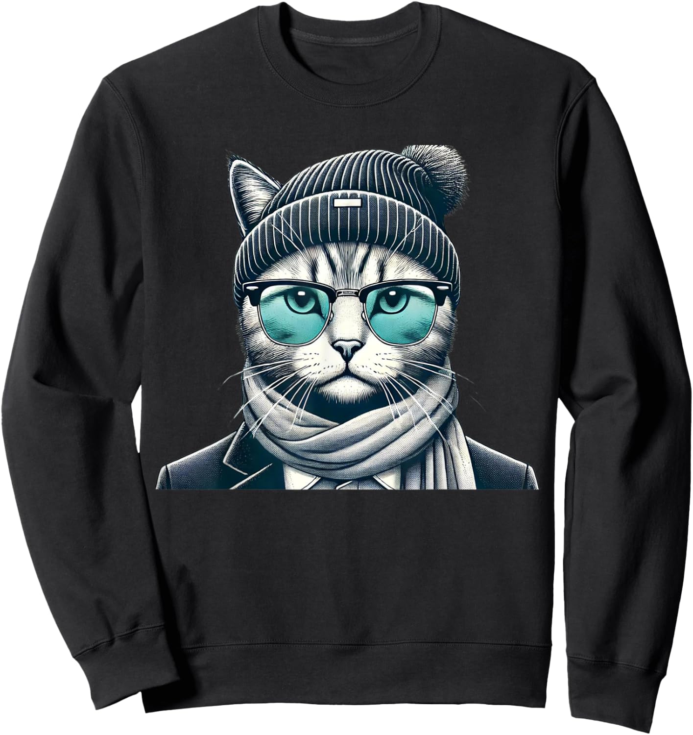 Funny stylish cat wearing glasses, Cat Lover, Animal Lover Sweatshirt - Sweatshirt | Black