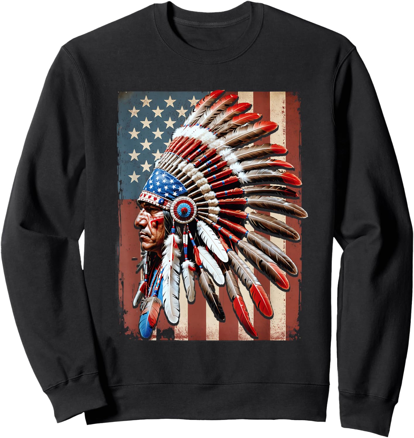 Native American Indian USA American Flag Indigenous Chief Sweatshirt - Sweatshirt | Black