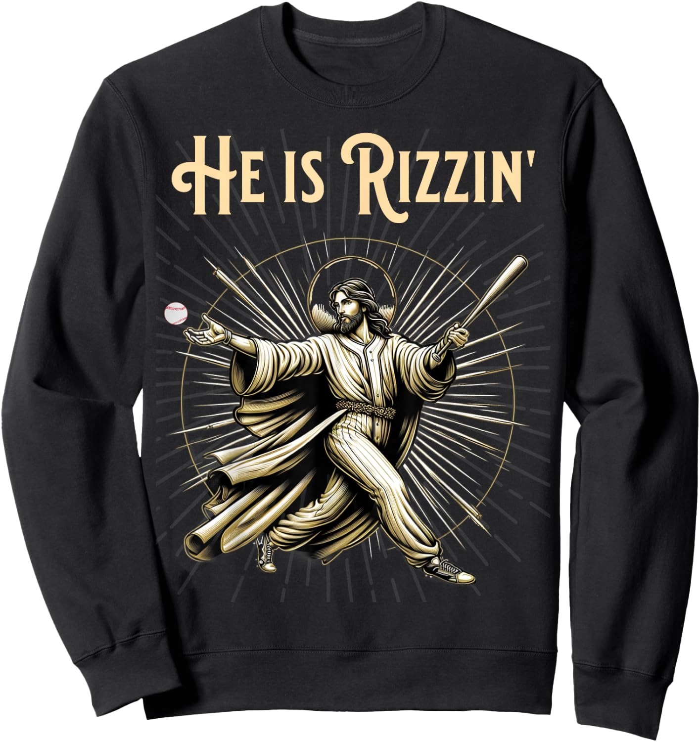 He is Rizzin Jesus Playing Baseball Sweatshirt - Sweatshirt | Black