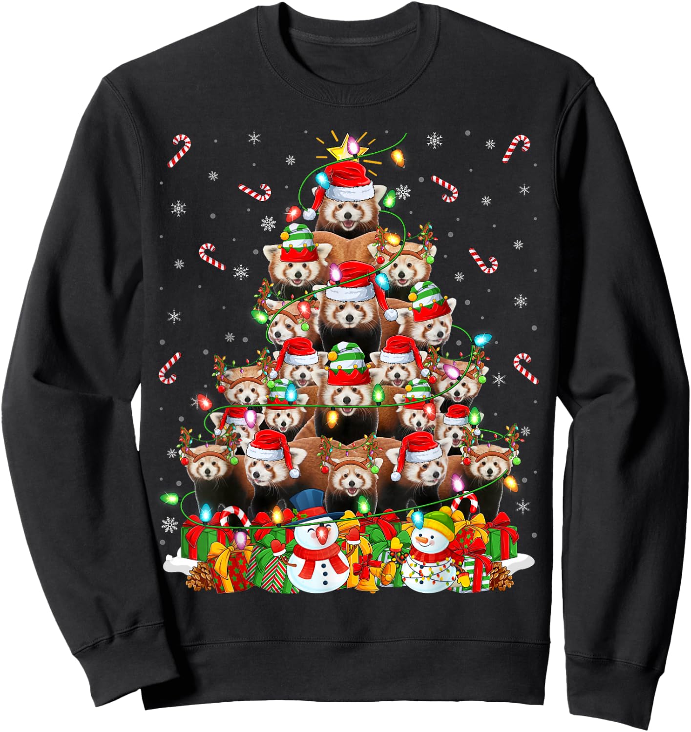 Red Panda Xmas Lighting Tree Santa Red Panda Christmas Sweatshirt - Sweatshirt | Black