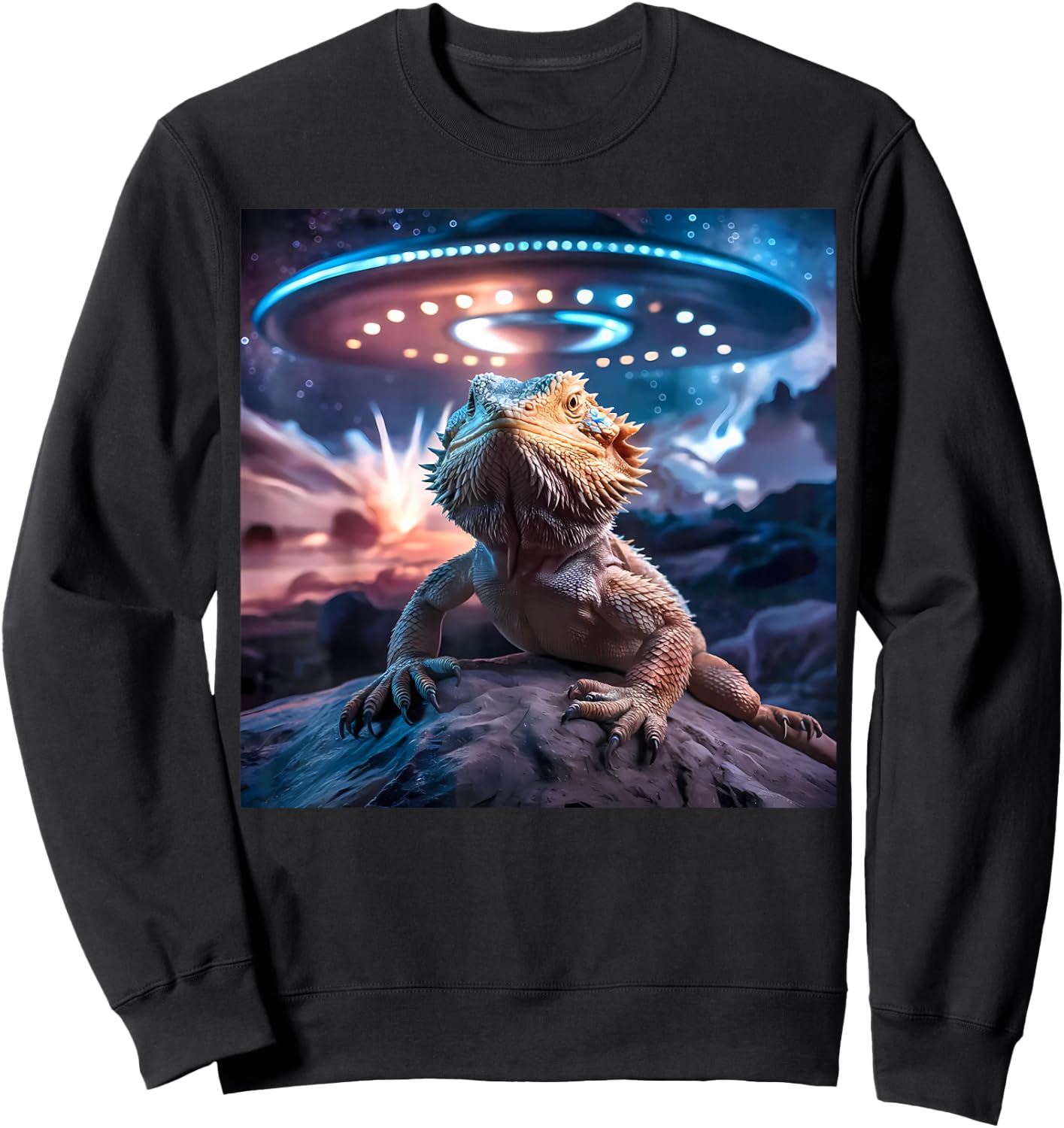 Bearded Dragon UFO Alien Graphic Sweatshirt - Sweatshirt | Black