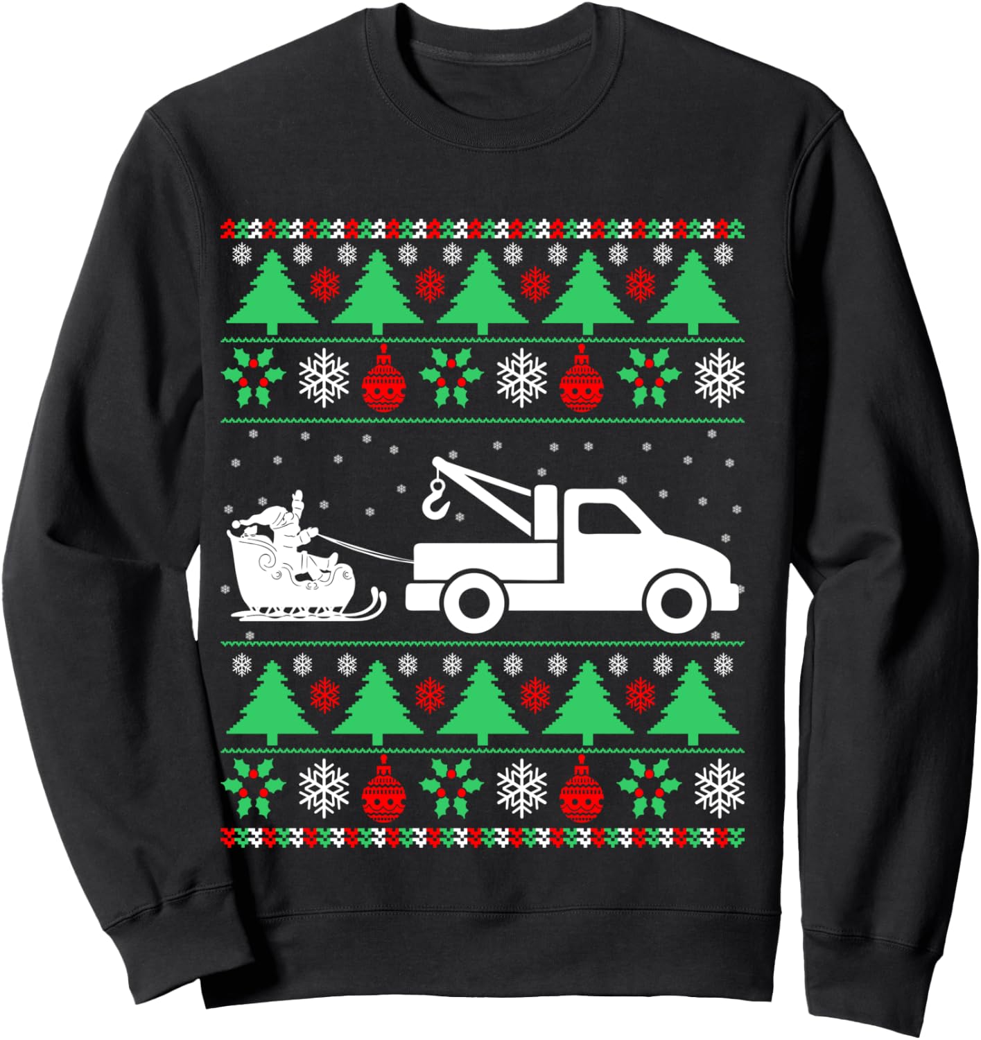 Santa Riding Sleigh Tow Truck Driver Christmas Ugly Sweater Sweatshirt - Sweatshirt | Black
