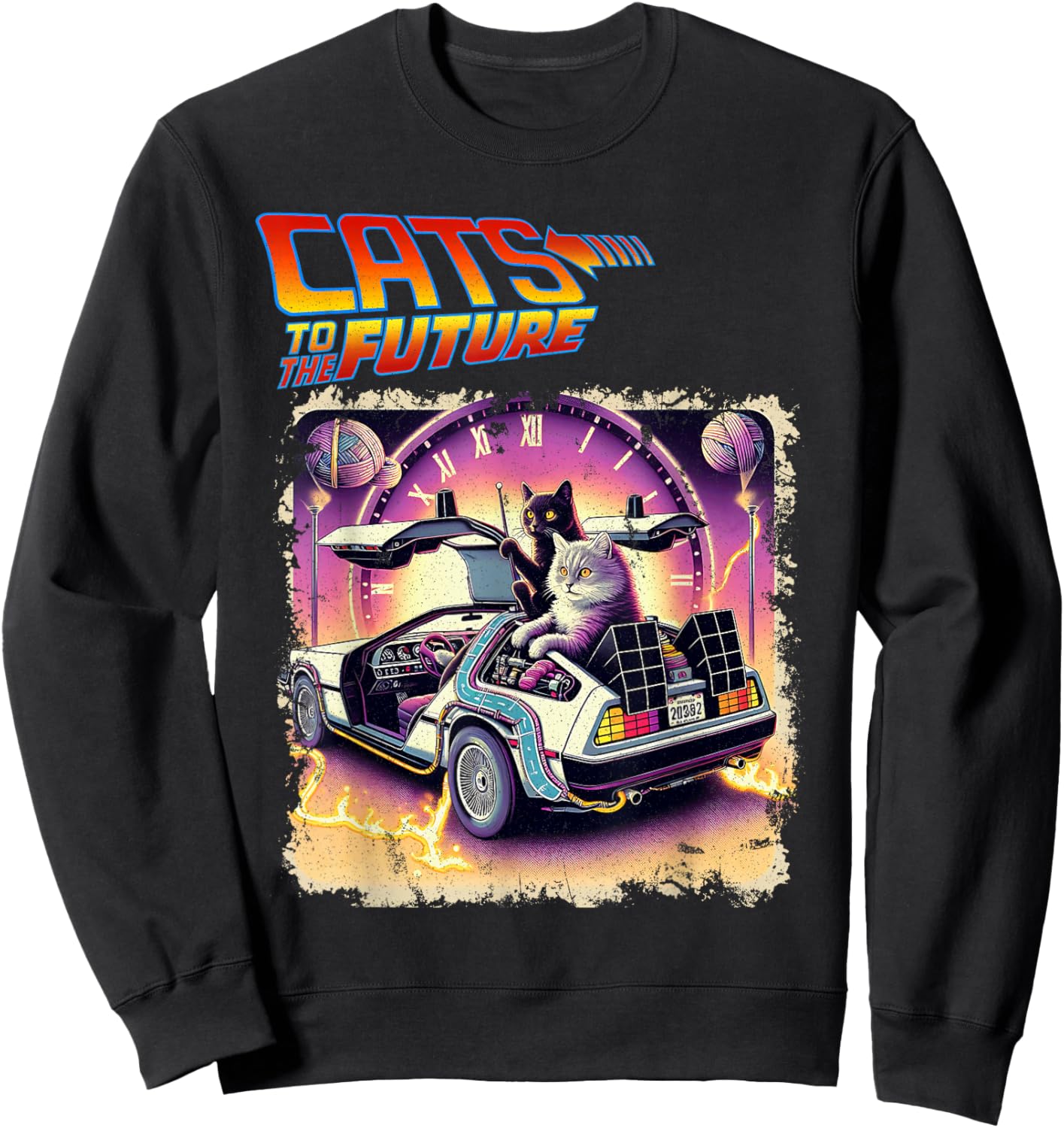 Cats To The Future 80s 90s Parody Pop Culture Funny Cats , Black, S Sweatshirt - Sweatshirt | Black
