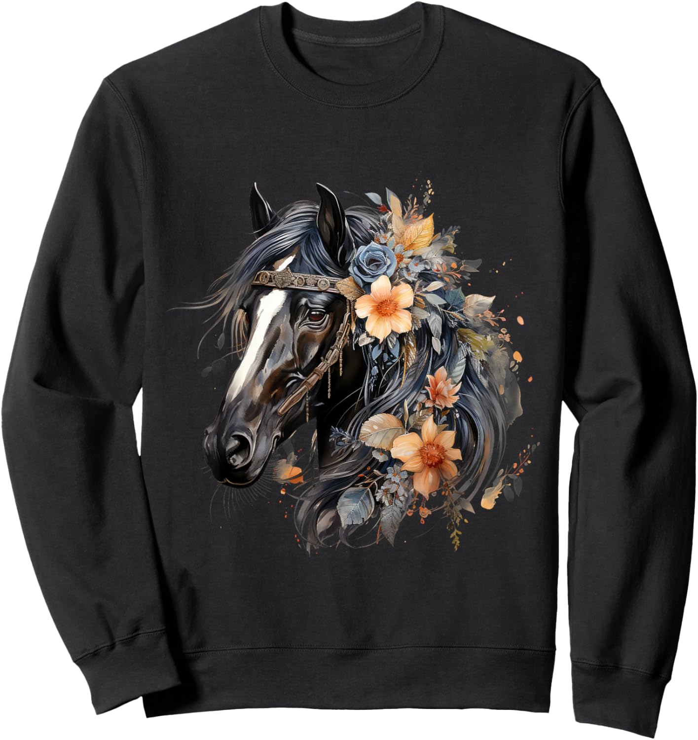 Floral Wild Horse Country Horse Riding , Small, Black Sweatshirt - Sweatshirt | Black