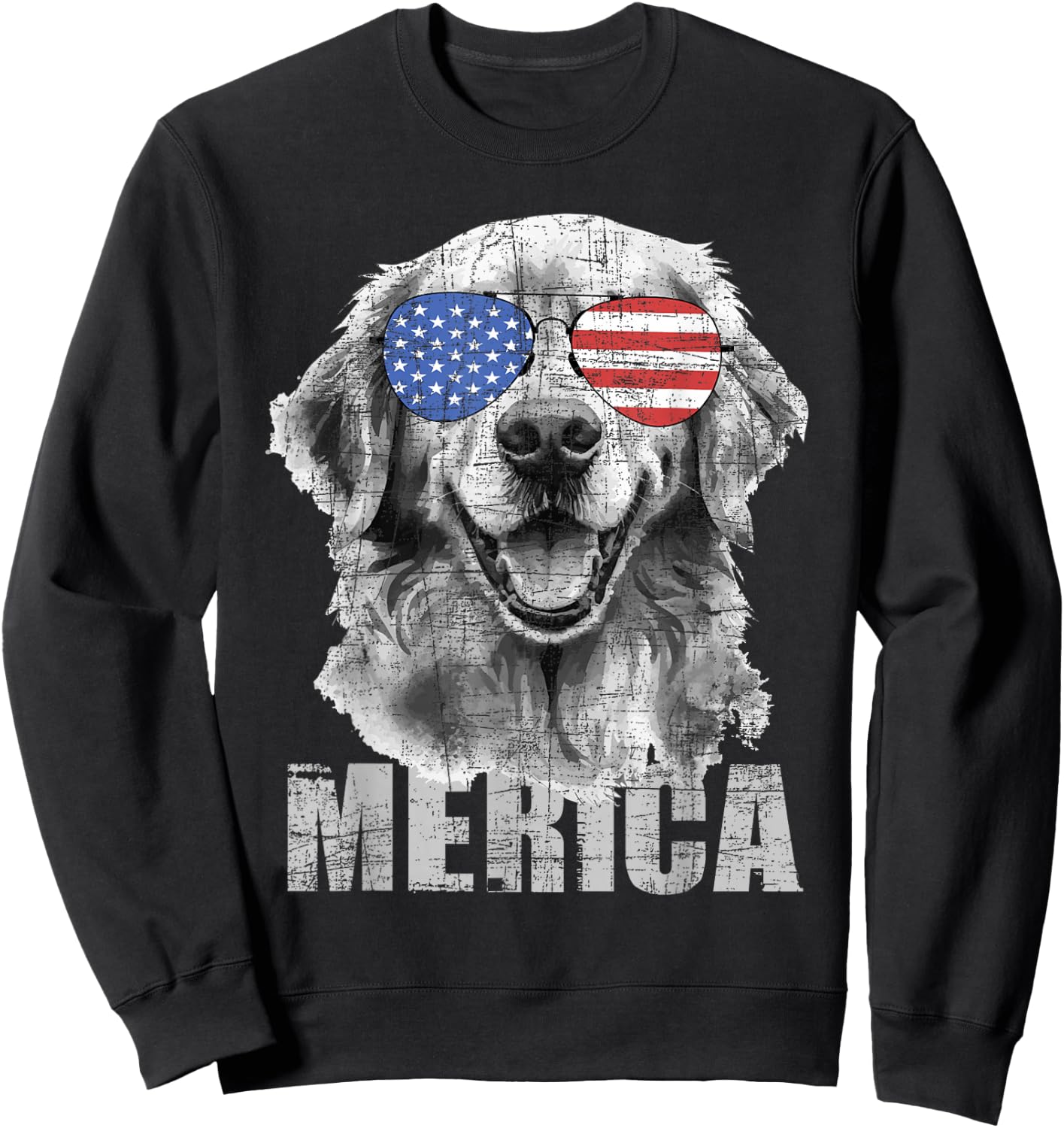 Merica - Patriotic American Flag Golden Retriever Dog Lover Sweatshirt - Sweatshirt | Black