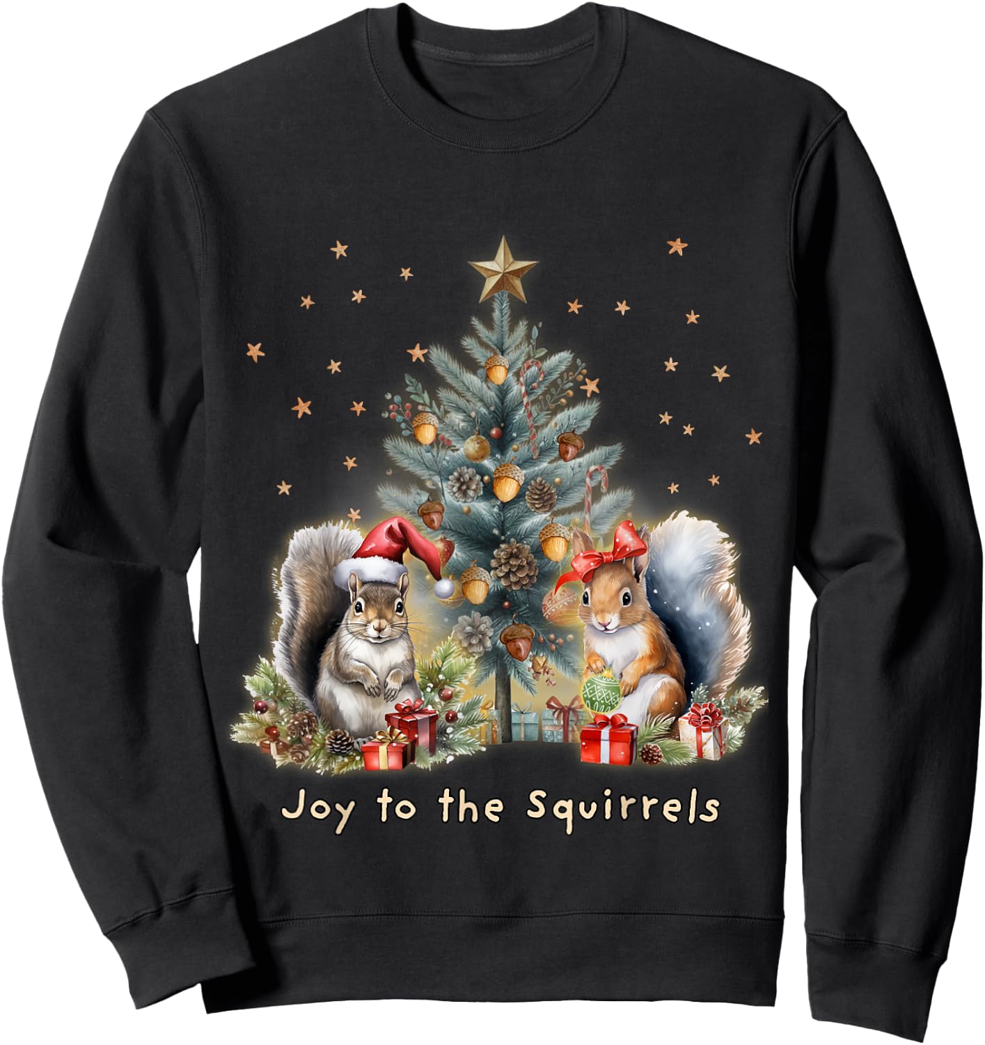Joy To The Squirrels Christmas Tree Squirrel Lover Pajama Sweatshirt - Sweatshirt | Black