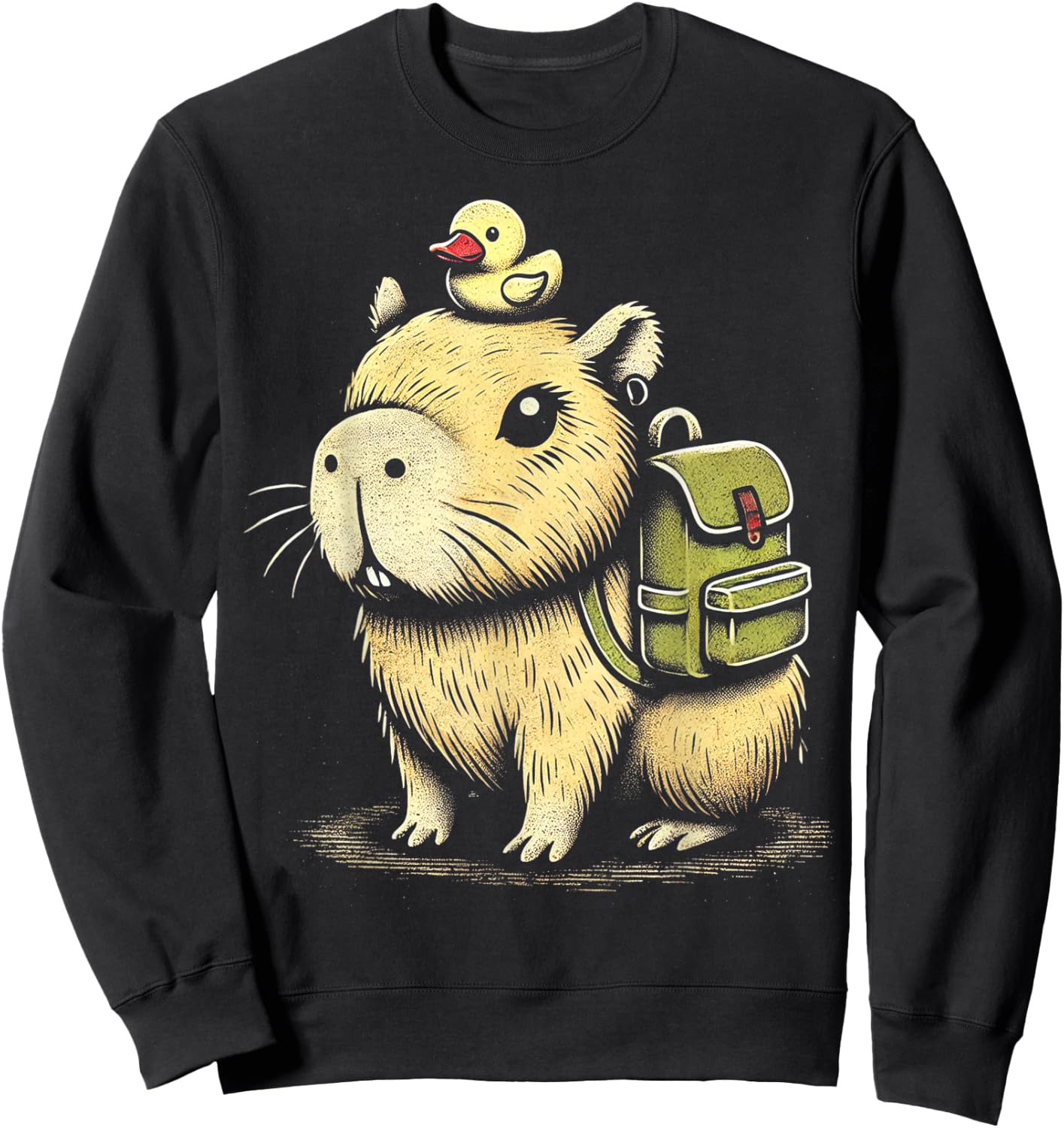 Cute Capybara Adventure Vintage Animal Art Sweatshirt - Sweatshirt | Black