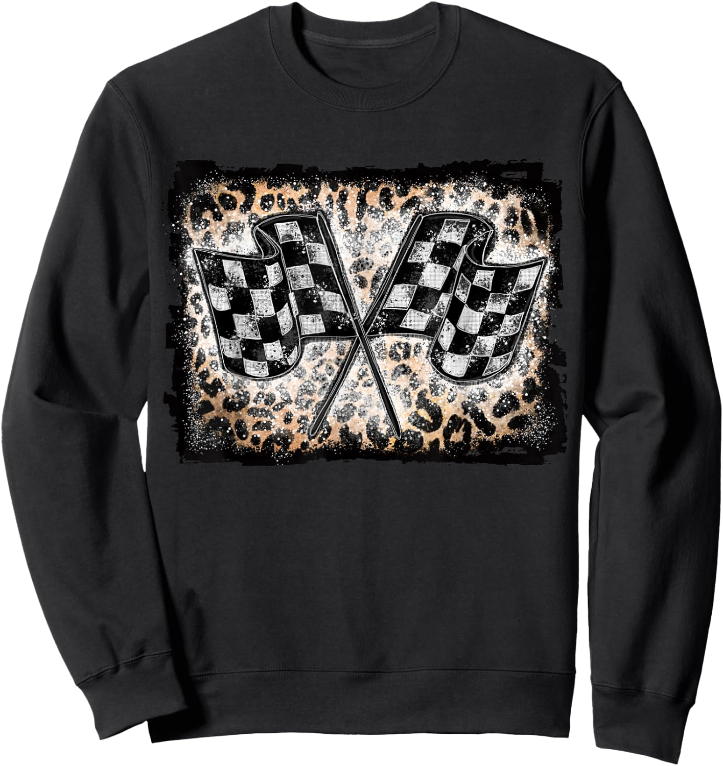 Racing Flags Racer Checkered Race Leopard Vintage Grunge Sweatshirt - Sweatshirt | Black