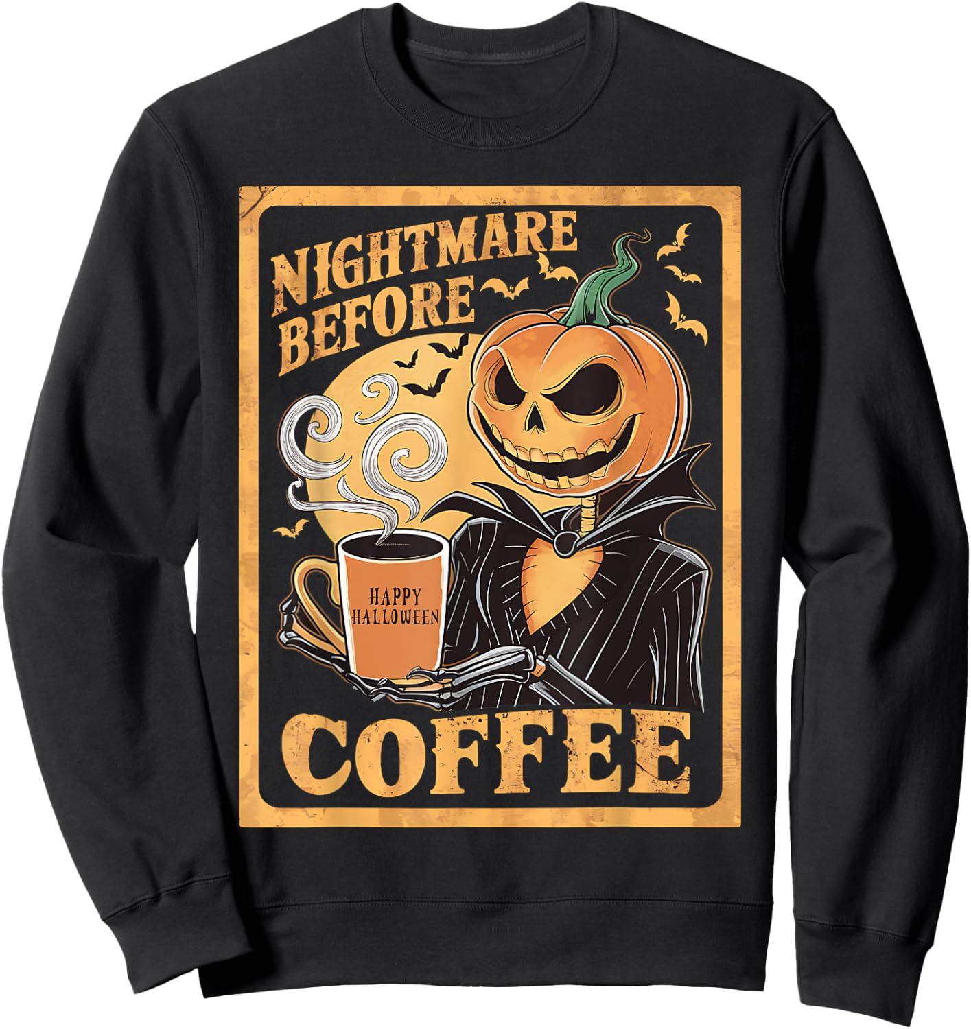 Nightmare Before Coffee Christmas Skeleton Funny Halloween Sweatshirt - Sweatshirt | Black