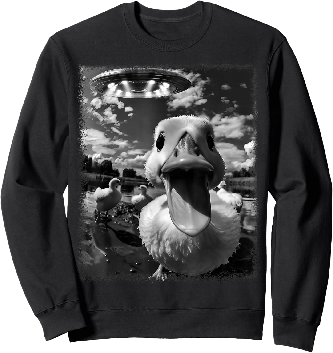 Duck Selfie with Alien and Ufo Sweatshirt - Sweatshirt | Black
