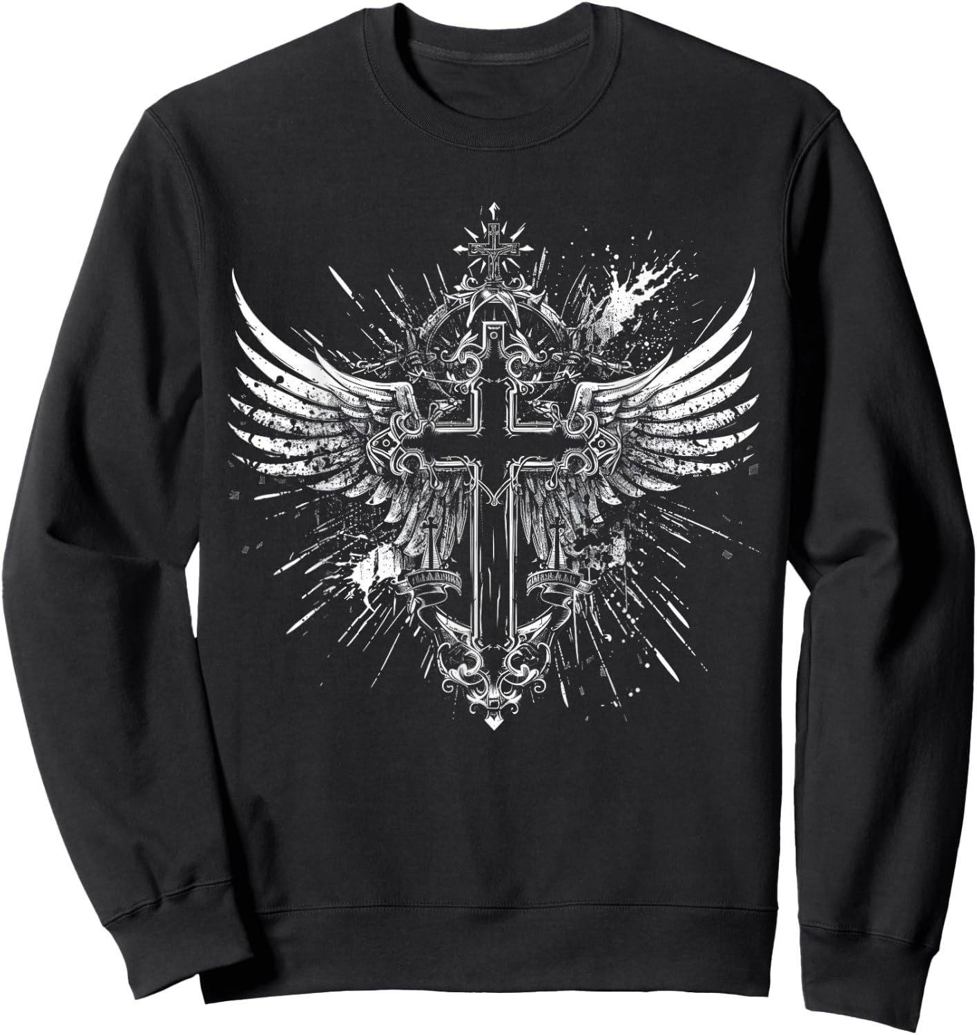 Cross Wings Y2K Alt Grunge Emo Aesthetic Gothic Print , black Sweatshirt - Sweatshirt | Black