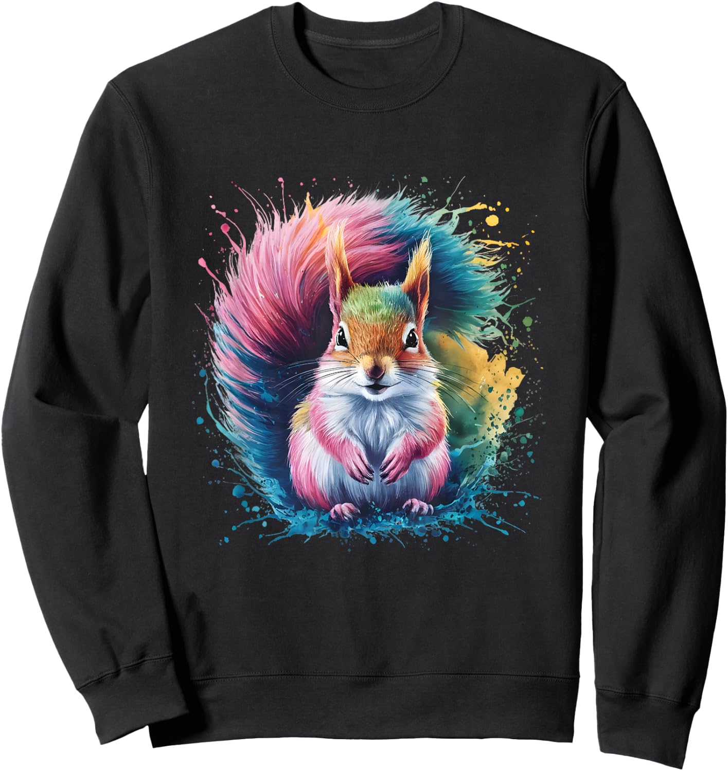 Squirrel Men Women Colourful Watercolour Squirrel Sweatshirt - Sweatshirt | Black