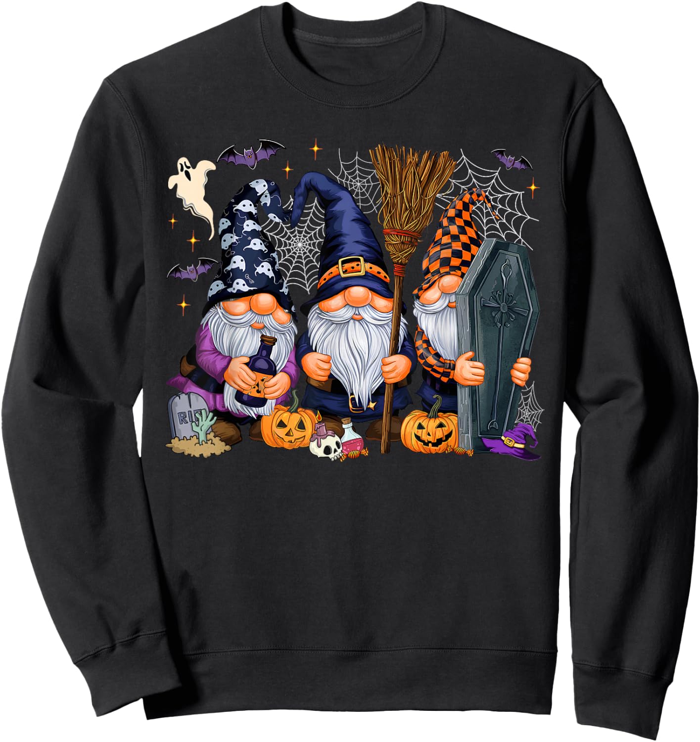 Gnome Witch Halloween Pumpkin Autumn Fall Holiday 2024 Sweatshirt - Sweatshirt | Black
