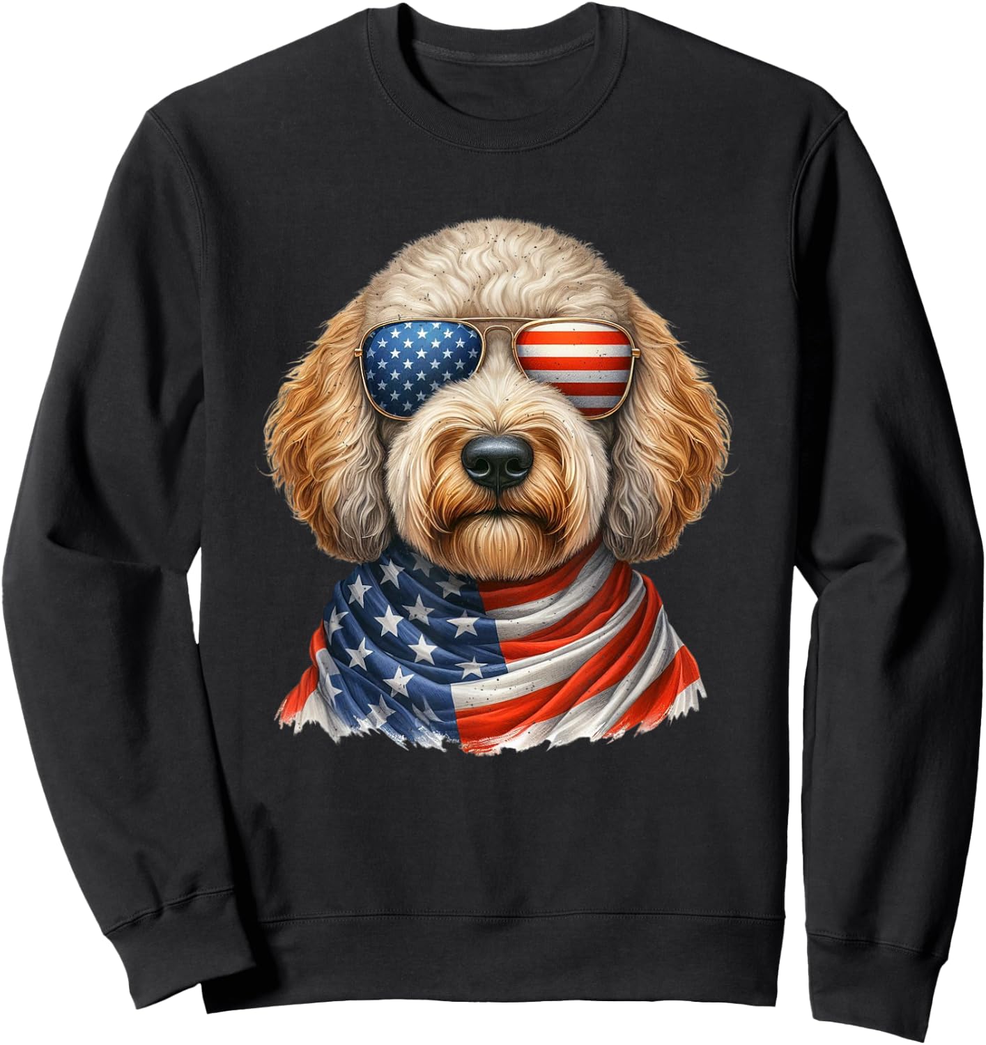 Labradoodle American Flag 4th Of July Patriotic Dog Lover Sweatshirt - Sweatshirt | Black