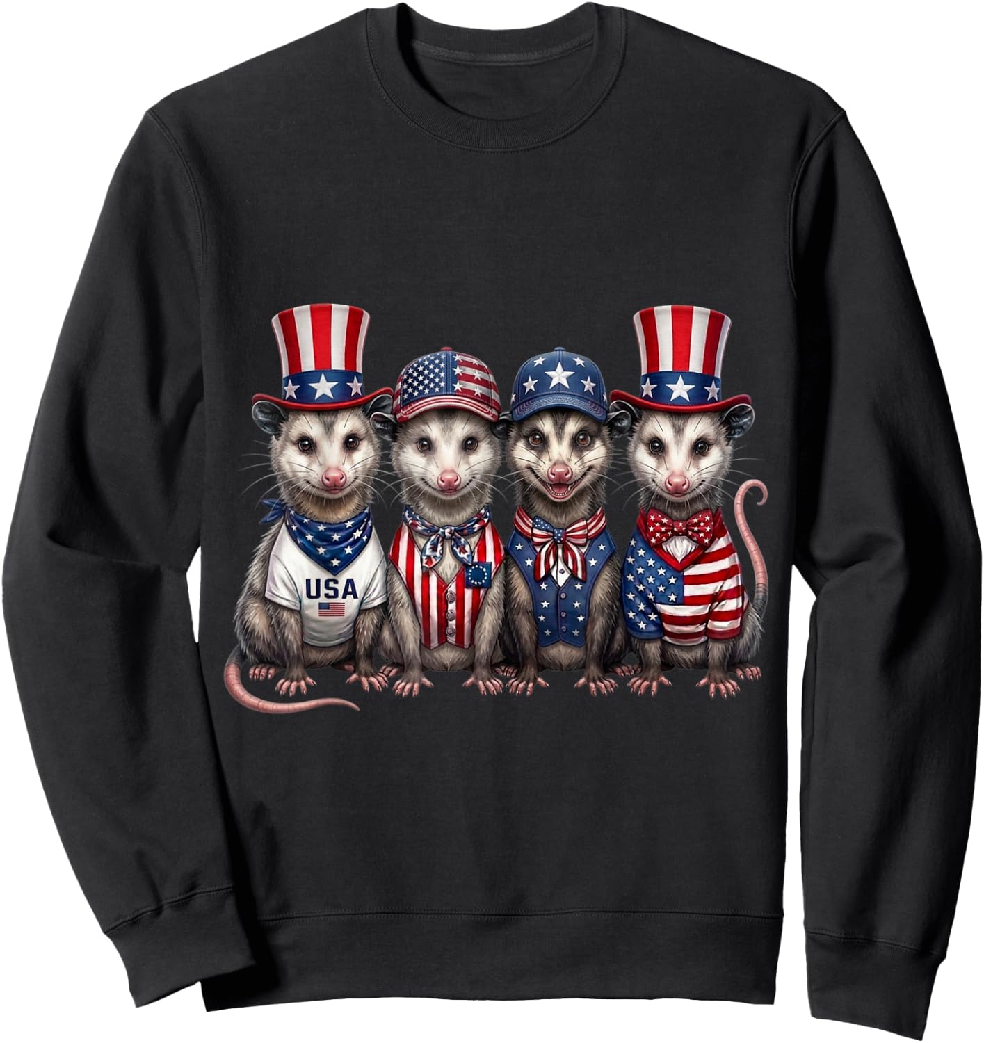 Opossum 4th of July Patriotic Funny Men Women Kids Sweatshirt - Sweatshirt | Black