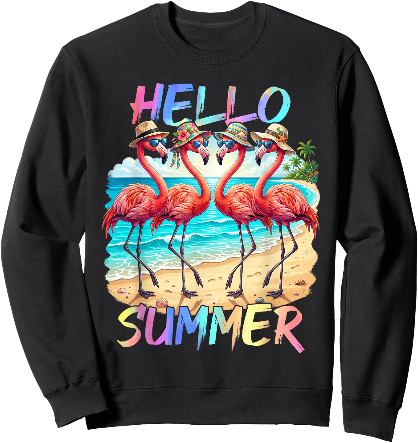 Hello Summer Flamingo Summer Vacation Family Matching Sweatshirt - Sweatshirt | Black