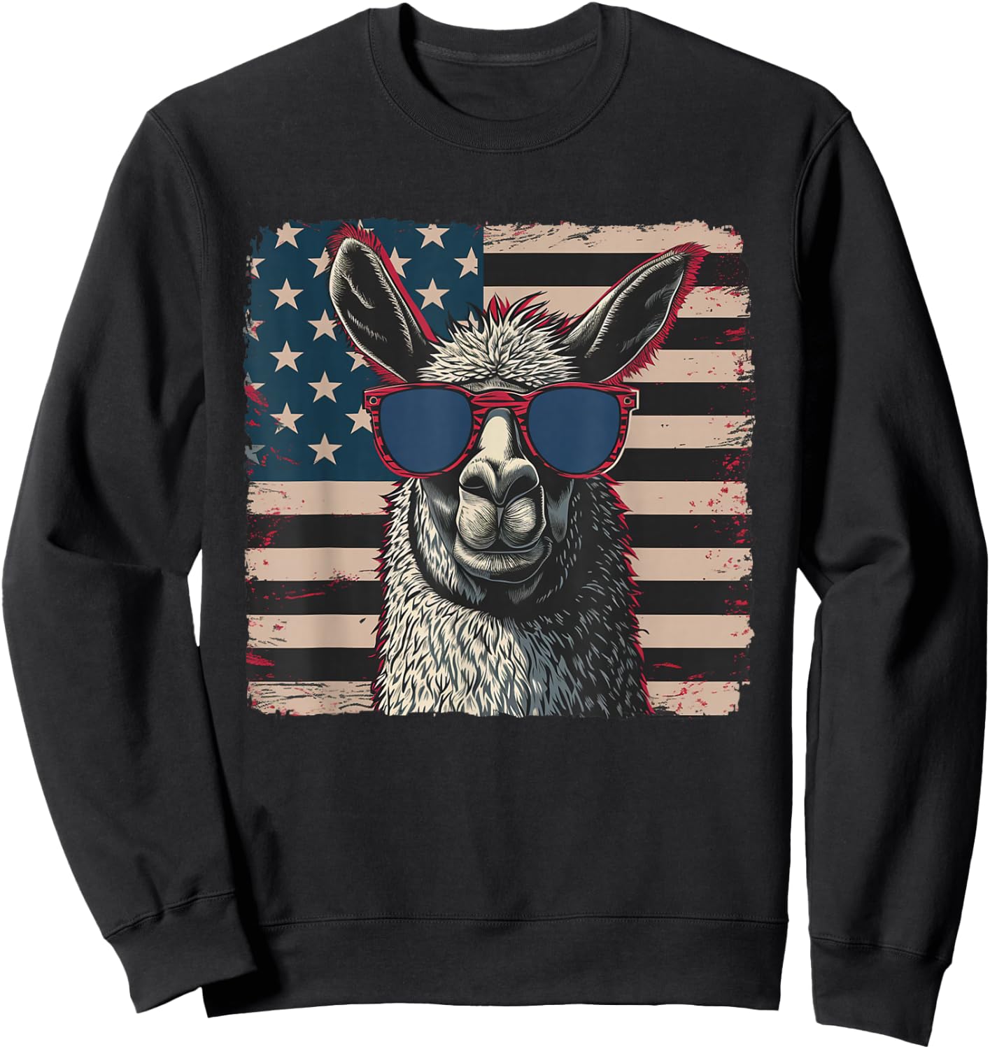 USA Flag Patriotic Llama Shirt Fourth of July Men Women Kids Sweatshirt - Sweatshirt | Black