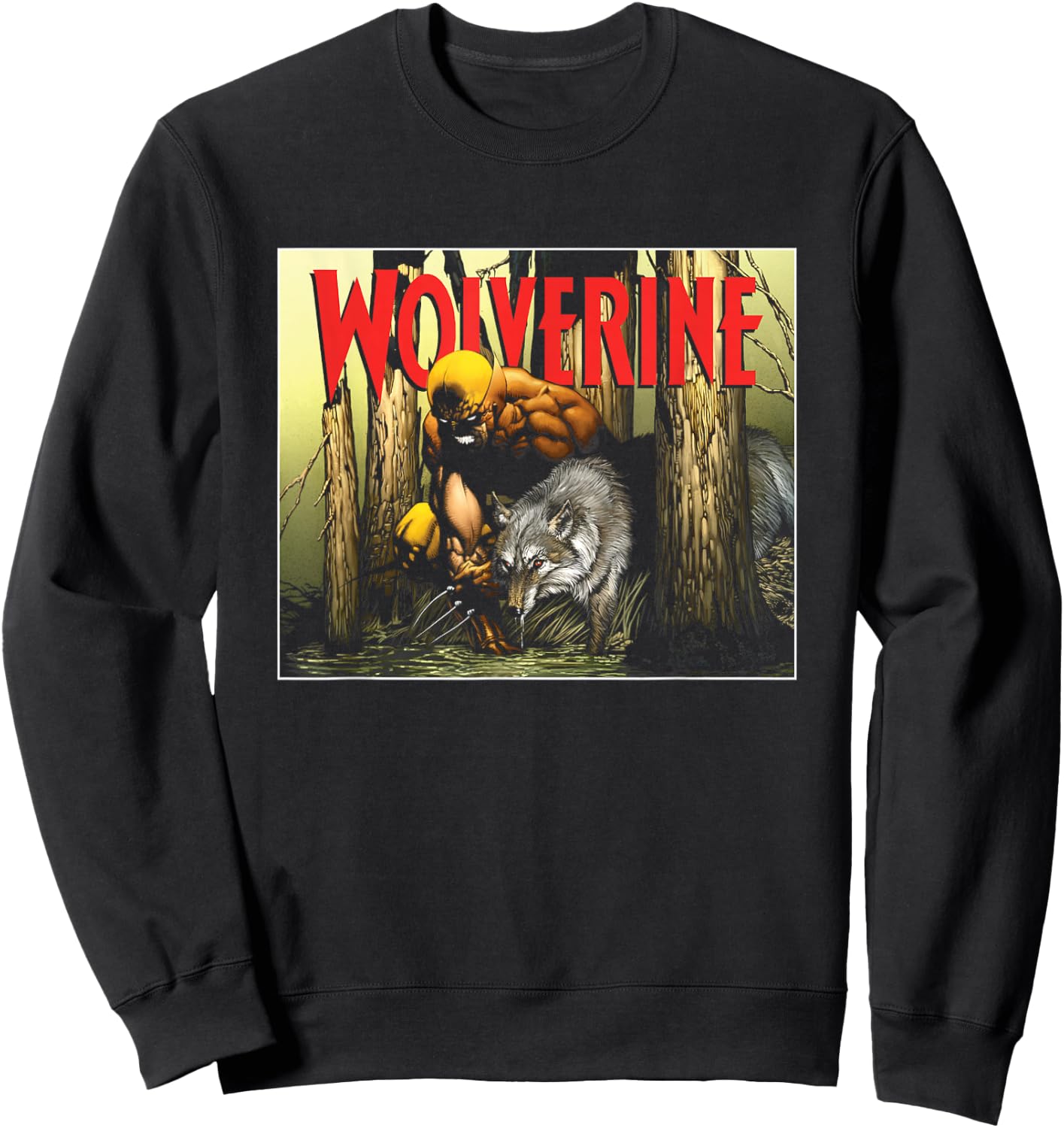 Marvel X-Men Wolverine Two Wolves Front Retro Big Poster Sweatshirt - Sweatshirt | Black