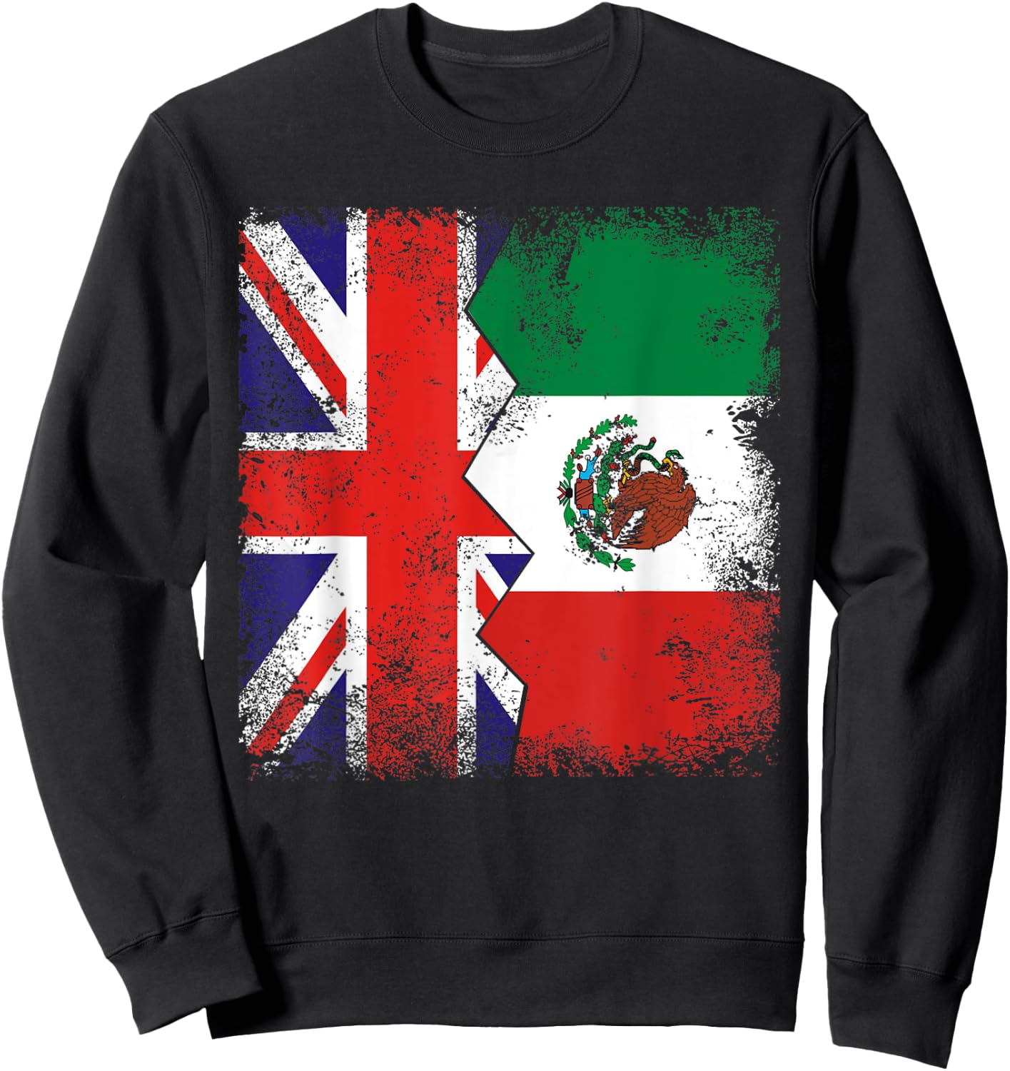Mexican Roots | Half British Flags | UK Mexico Vintage Sweatshirt - Sweatshirt | Black