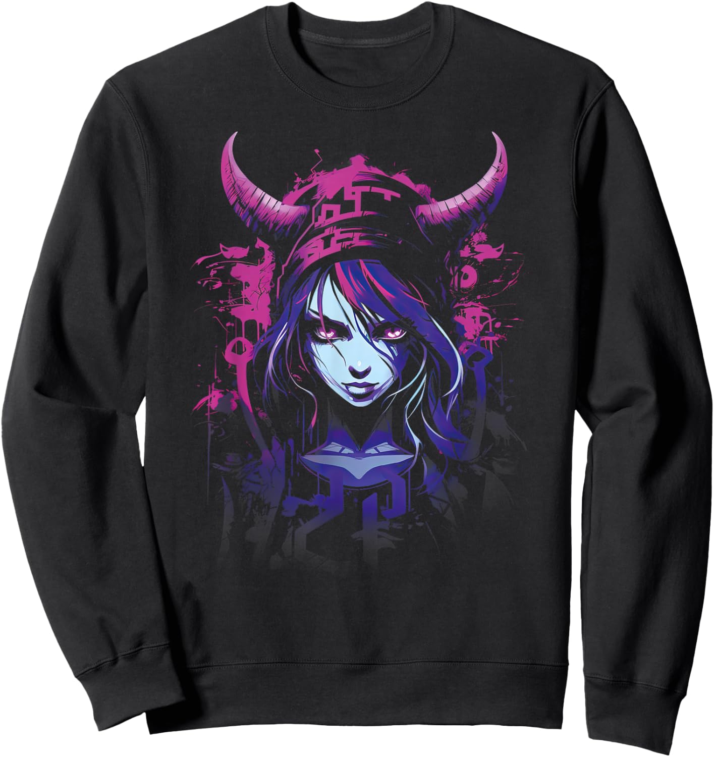 Anime Goth Girl Aesthetic Dark Pastel Angular Manga Sweatshirt - Sweatshirt | Black
